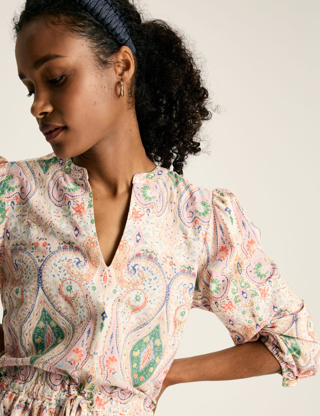 Pure Cotton Paisley V-Neck Maxi Waisted Dress | Joules | M&S