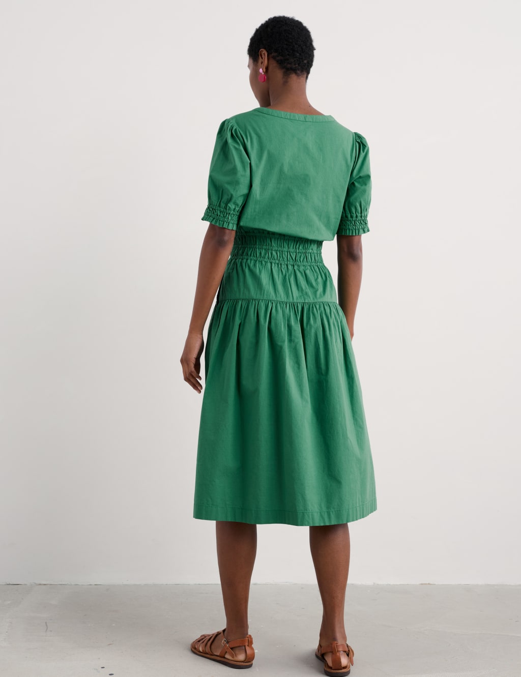Pure Cotton Notch Neck Midi Waisted Dress 4 of 5