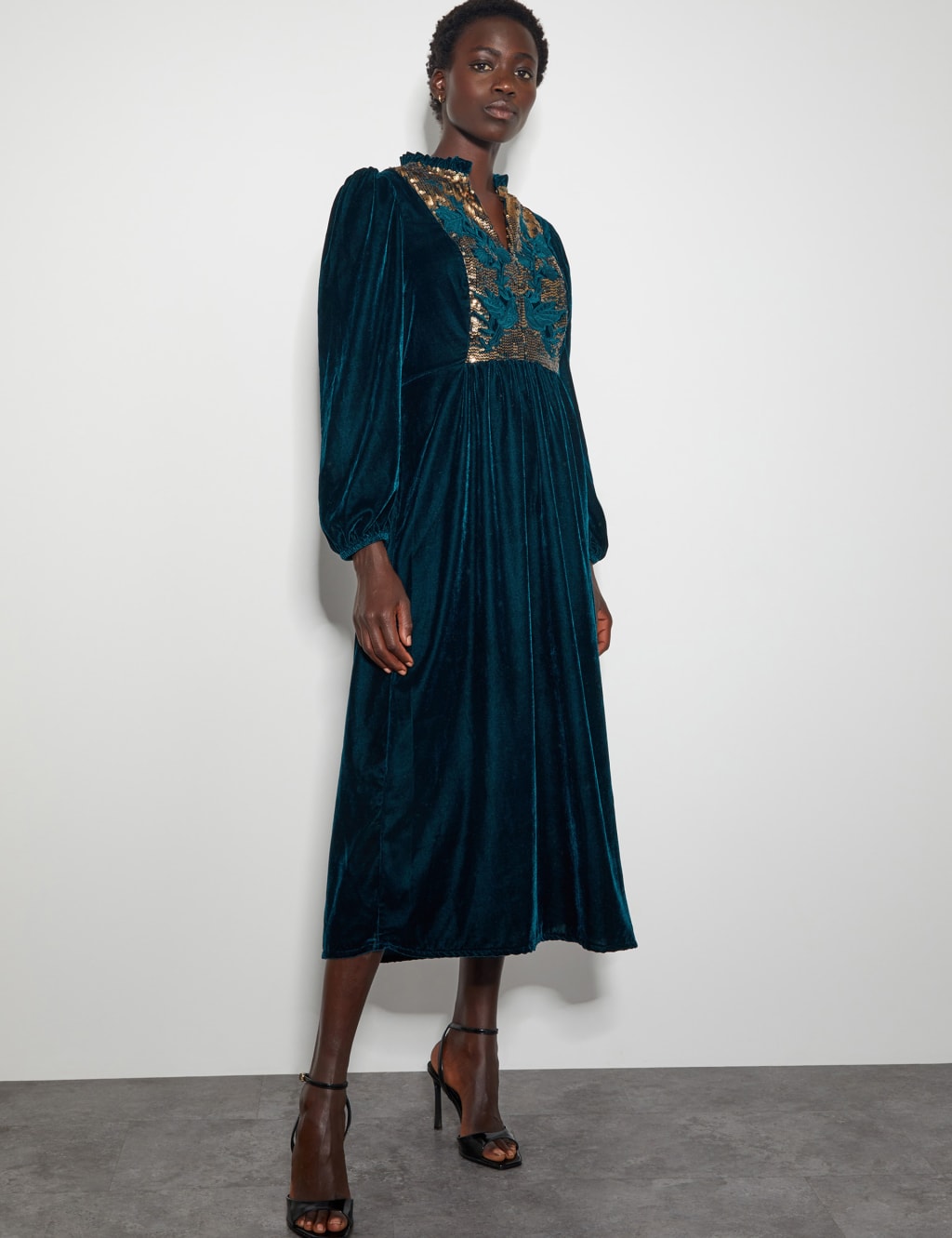 Velvet Embellished V Neck Maxi Waisted Dress Monsoon M S