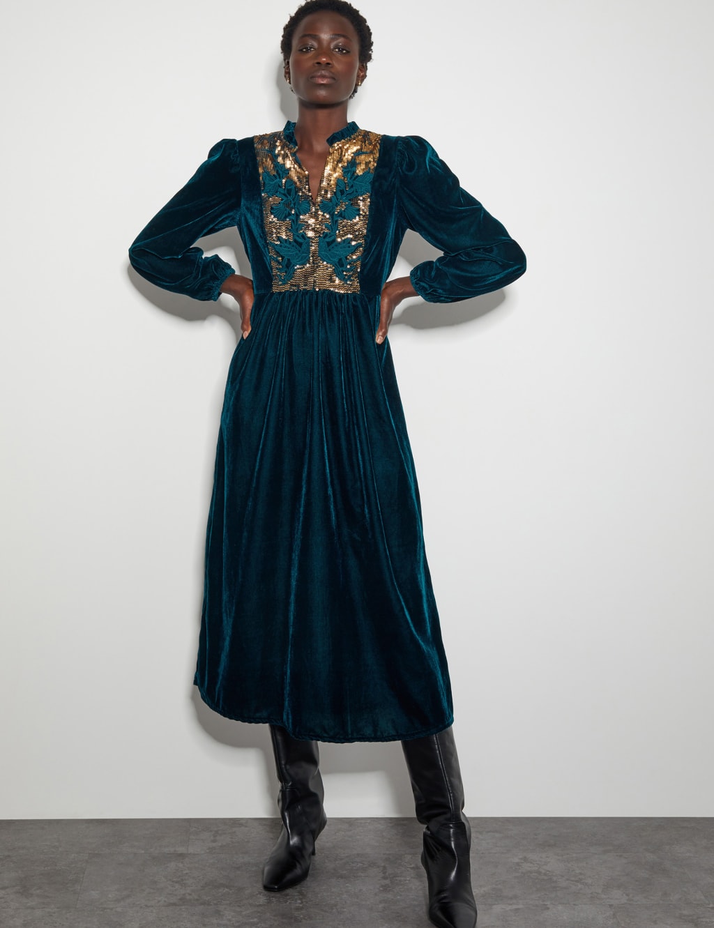 Velvet Embellished V-Neck Maxi Waisted Dress | Monsoon | M&S Velvet Embellished V-Neck Maxi Waisted Dress | Monsoon | M&S