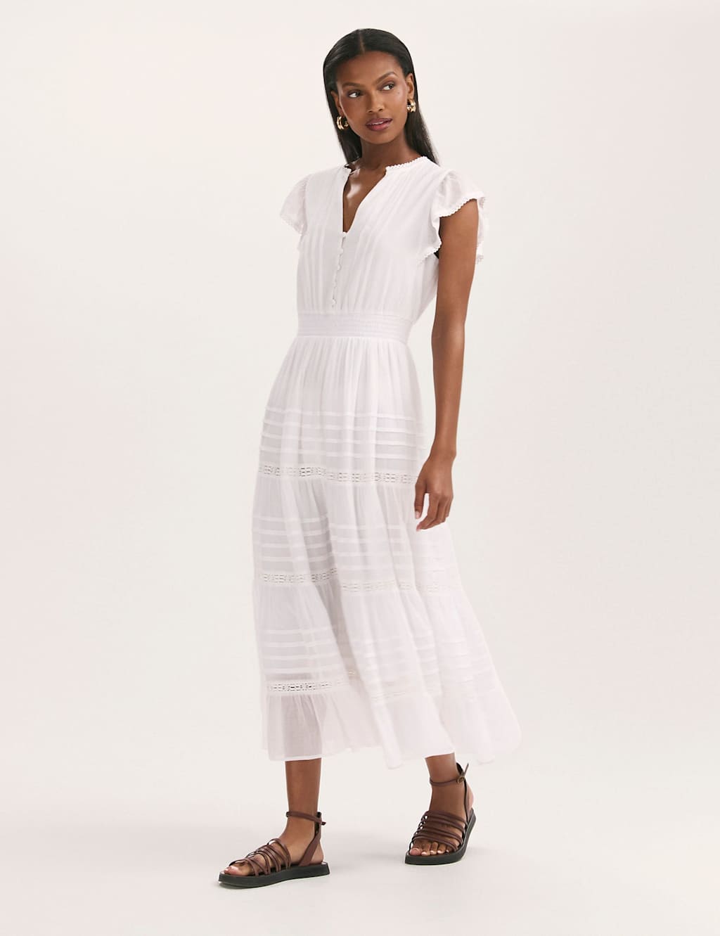 Pure Cotton Midi Tiered Dress 3 of 5