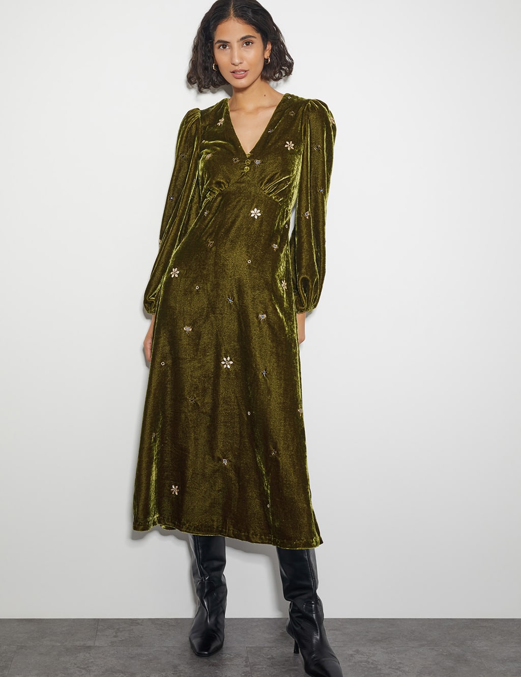 M&s green velvet dress outlet