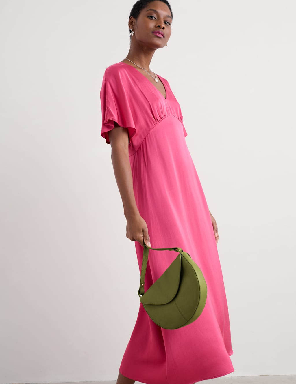 V-Neck Empire Line Midaxi Waisted Dress 4 of 6