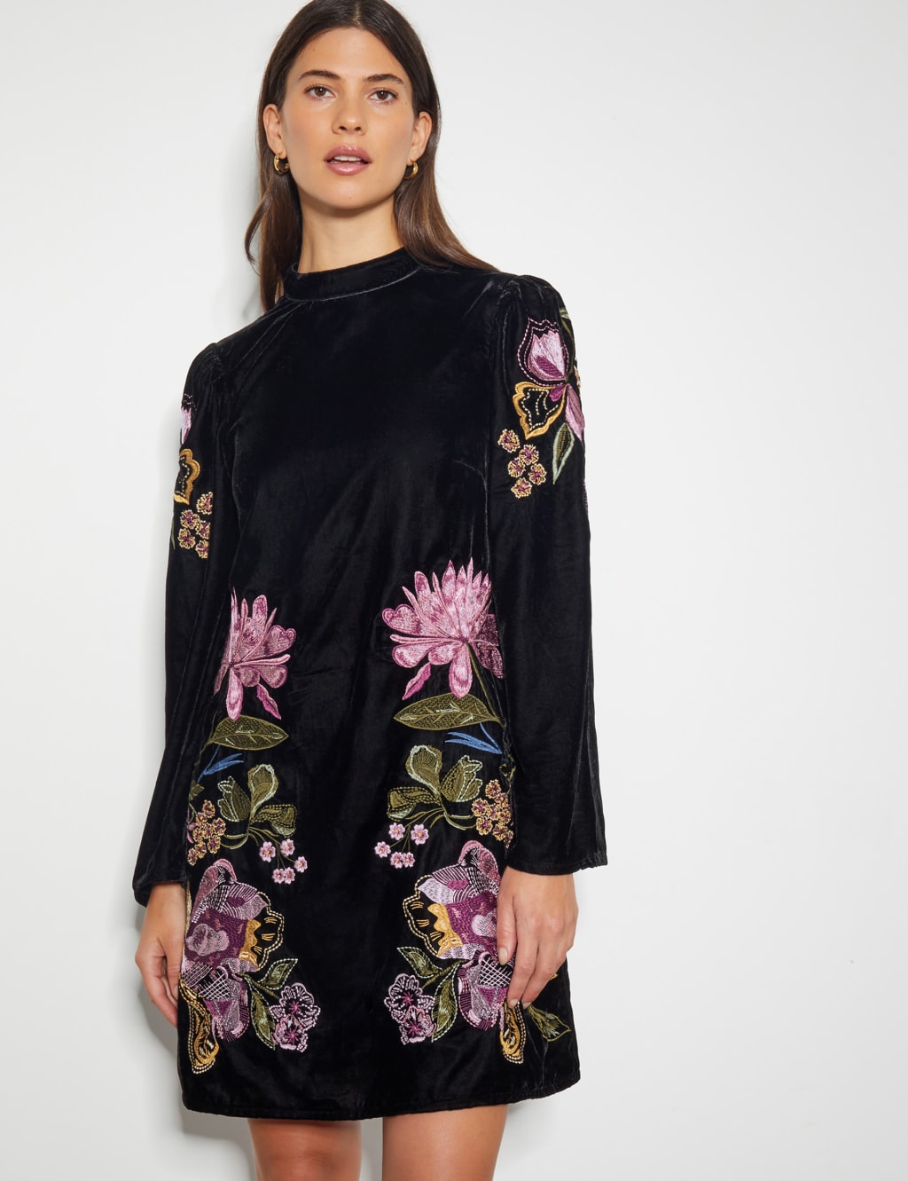 Velvet Embroidered Mini Smock Dress | Monsoon | M&S