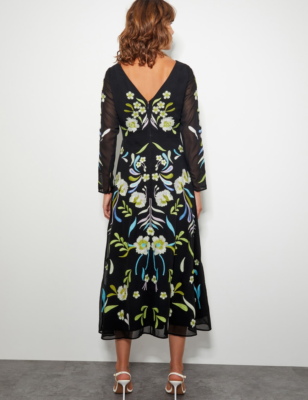 Embroidered Slash Neck Midi Skater Dress 3 of 5