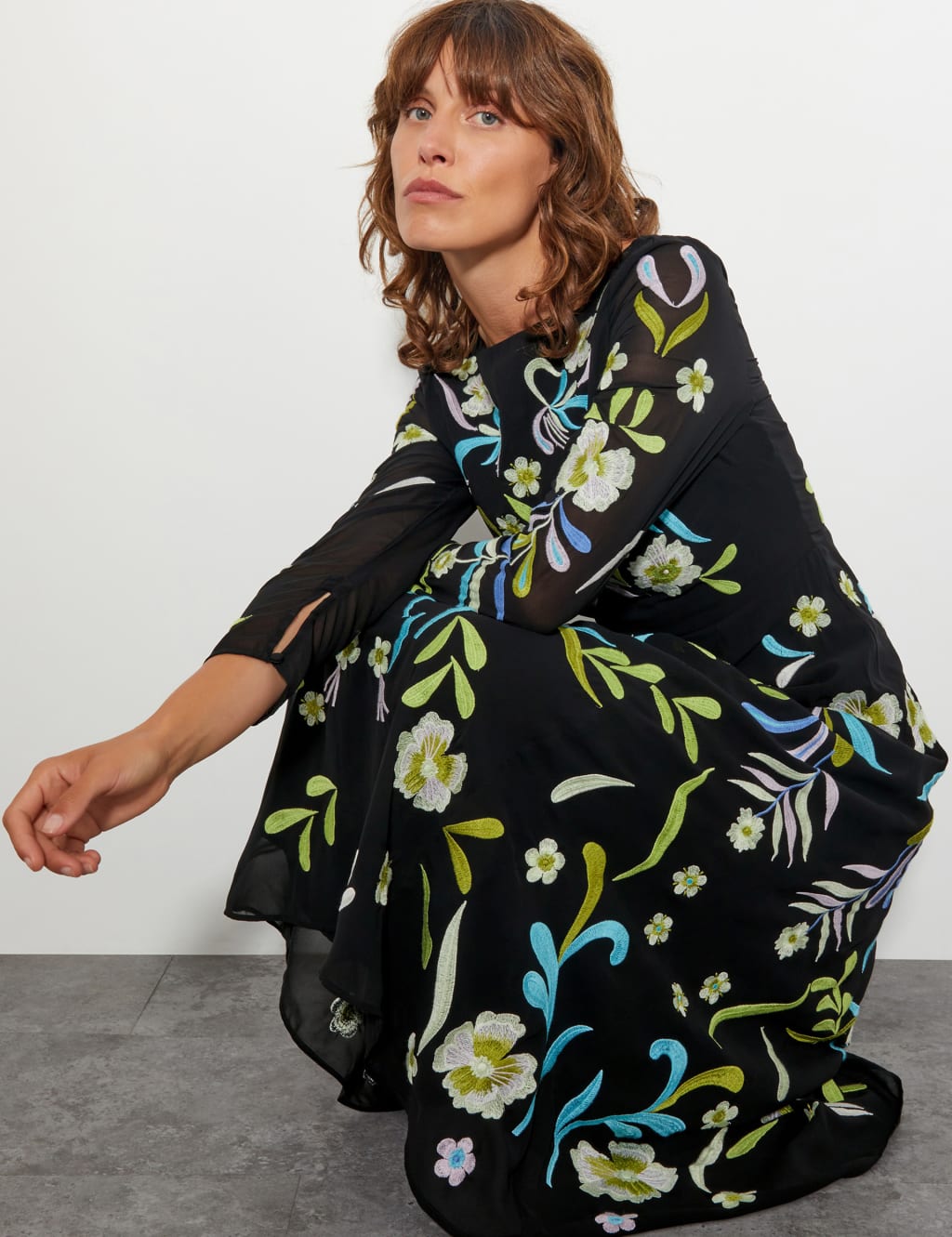 Embroidered Slash Neck Midi Skater Dress 4 of 5