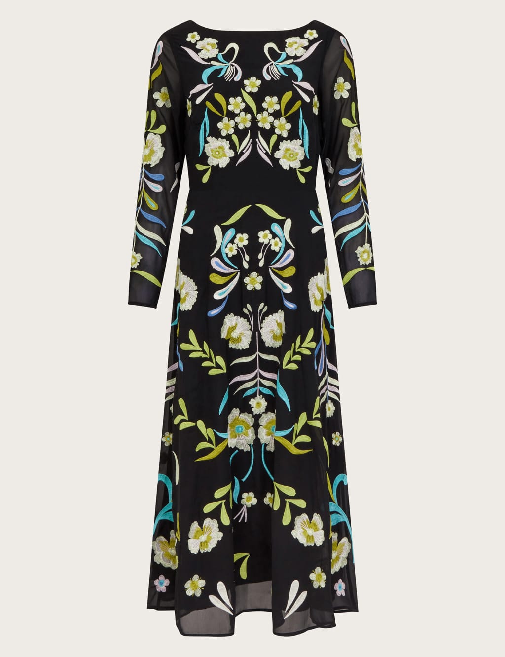 Embroidered Slash Neck Midi Skater Dress 2 of 5