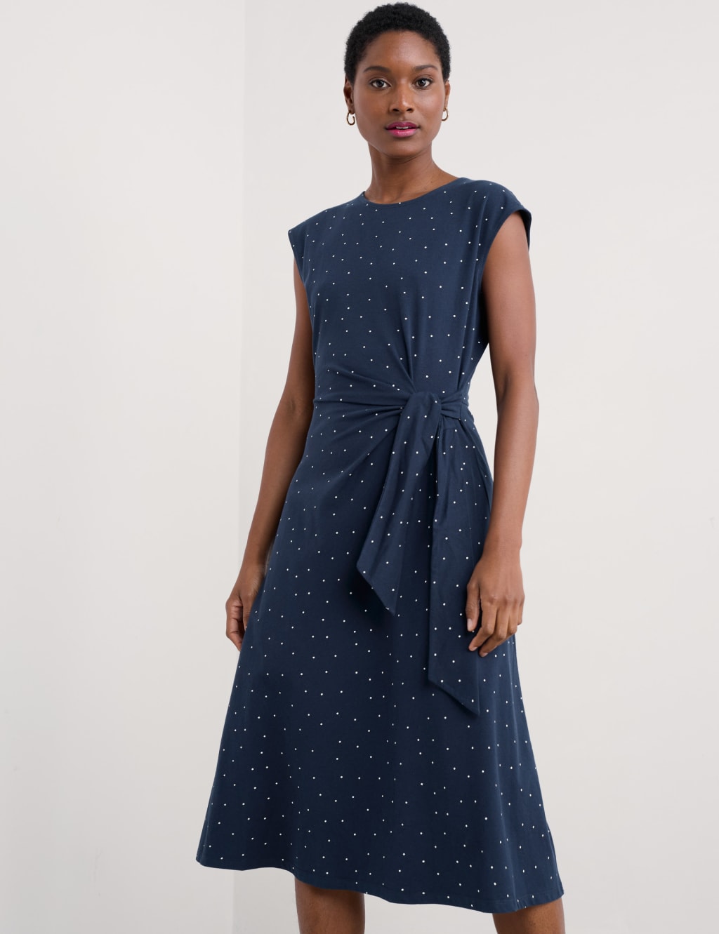 Cotton Rich Polka Dot Midi Waisted Dress 4 of 5