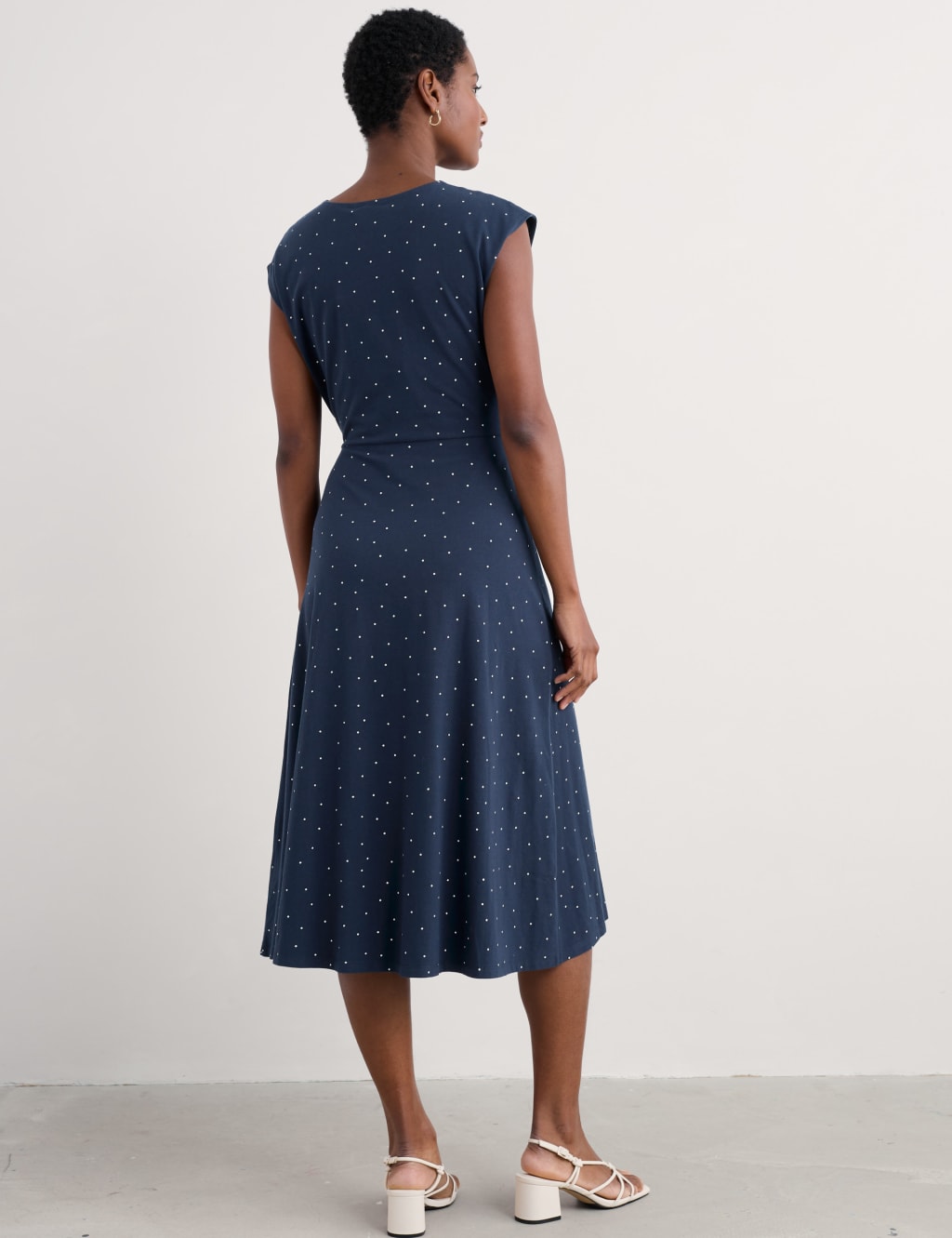 Cotton Rich Polka Dot Midi Waisted Dress 5 of 5