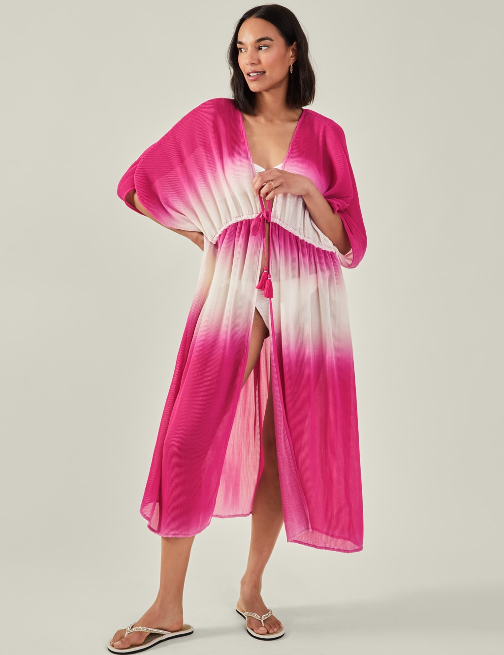 Tie Dye V Neck Midaxi Kaftan Dress