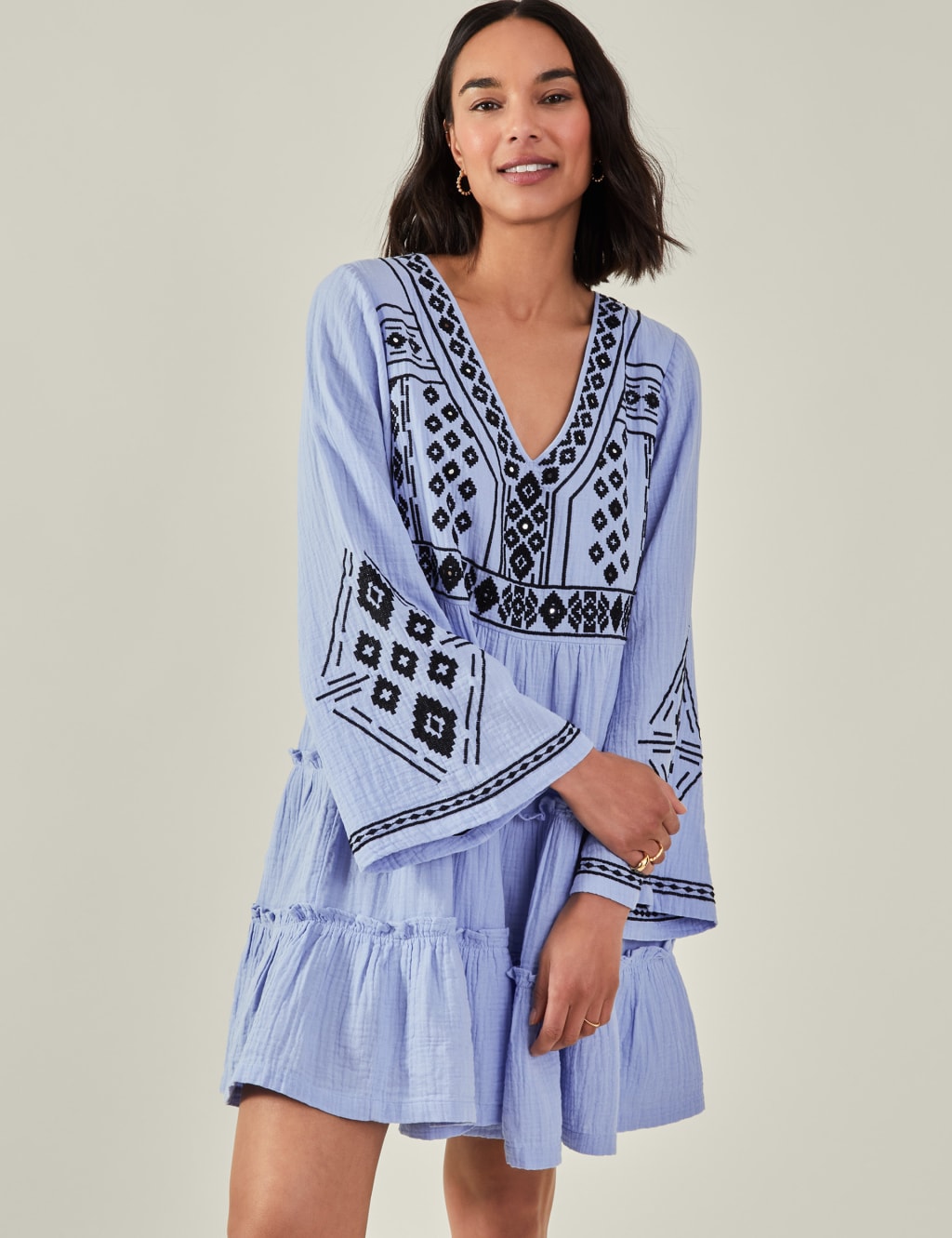Pure Cotton Embroidered V Neck Beach Dress ACCESSORIZE M S