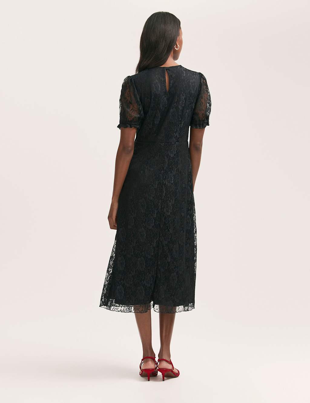 Chiffon Lace Empire Line Midi Tea Dress 2 of 4