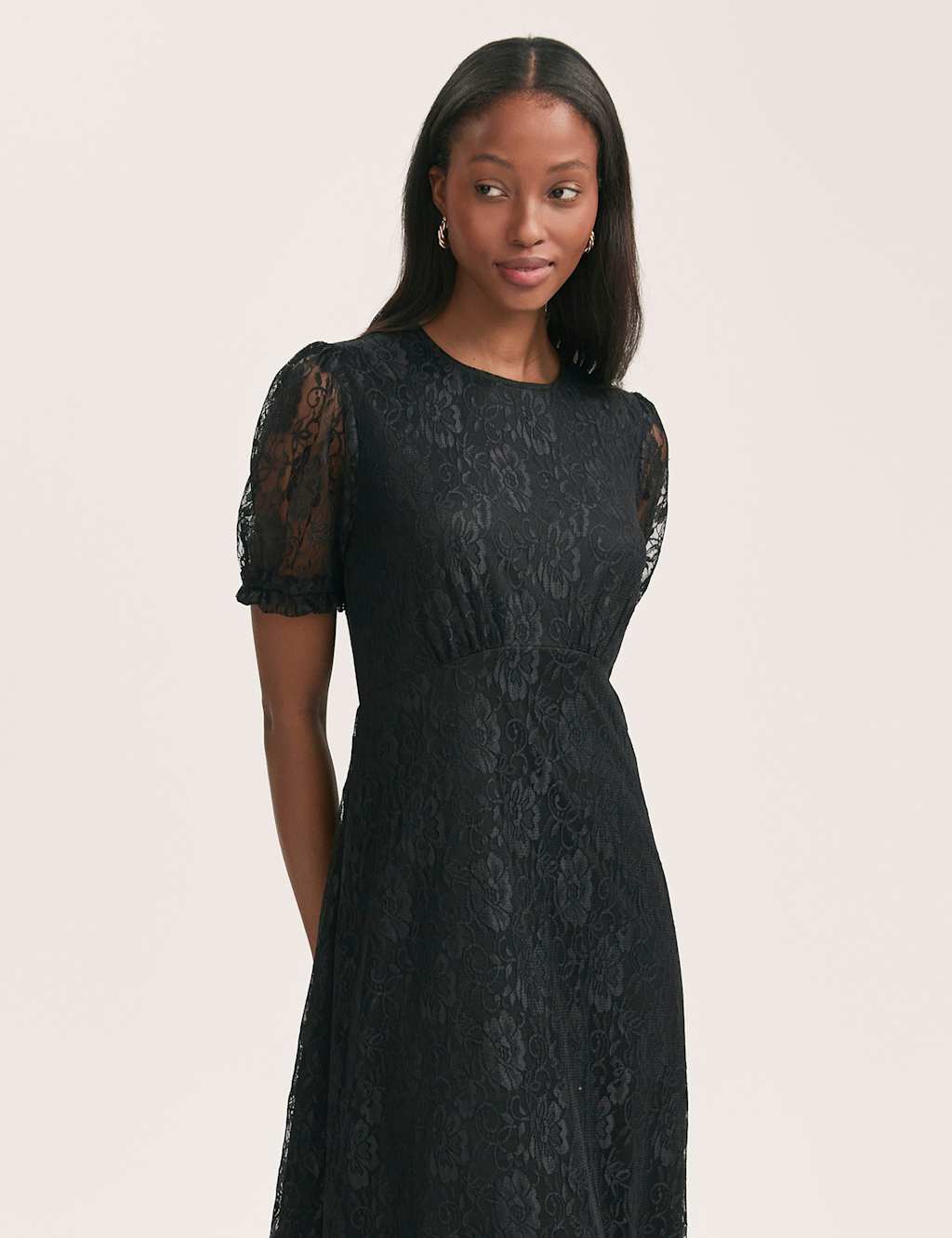 Chiffon Lace Empire Line Midi Tea Dress 3 of 4