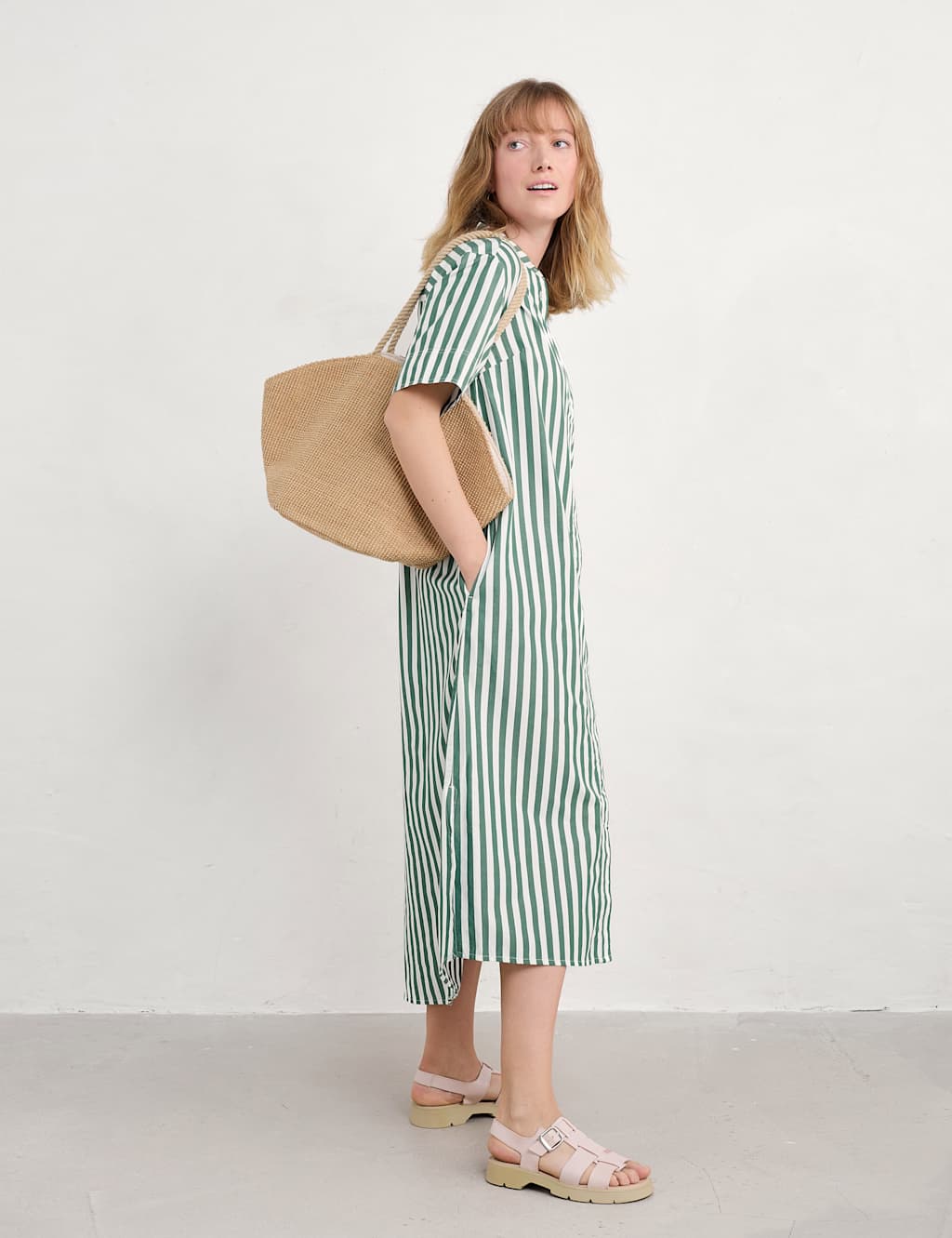 Pure Cotton Striped Midi Shirt Dress 5 of 5