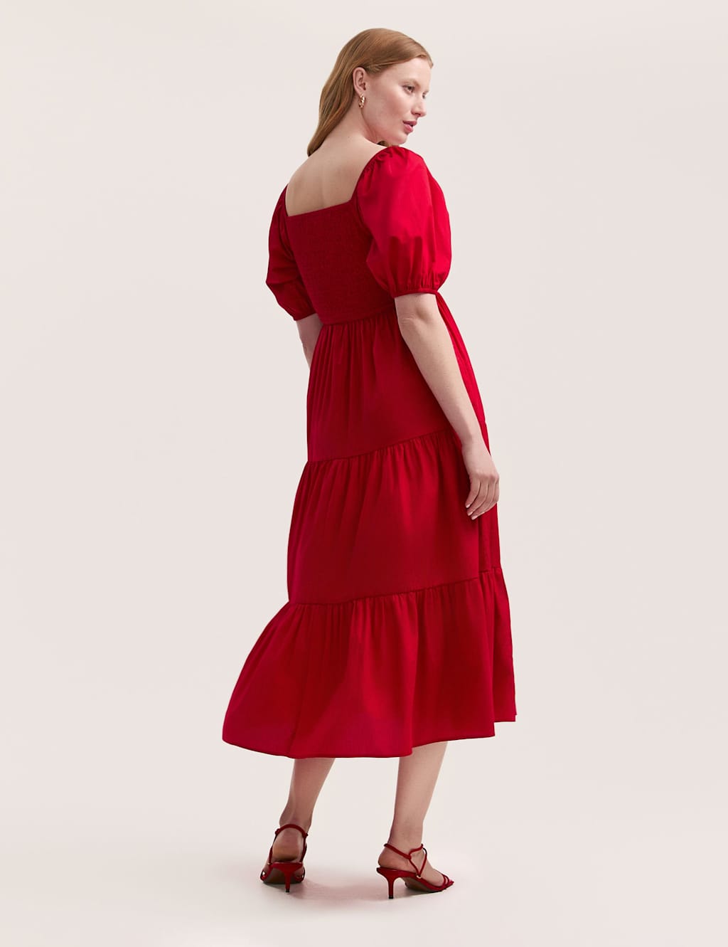 Pure Cotton Square Neck Midi Tiered Dress 2 of 4