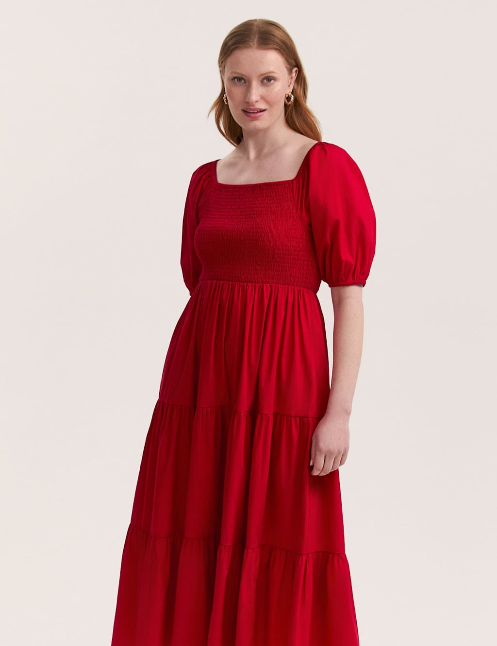 Pure Cotton Square Neck Midi Tiered Dress 3 of 4