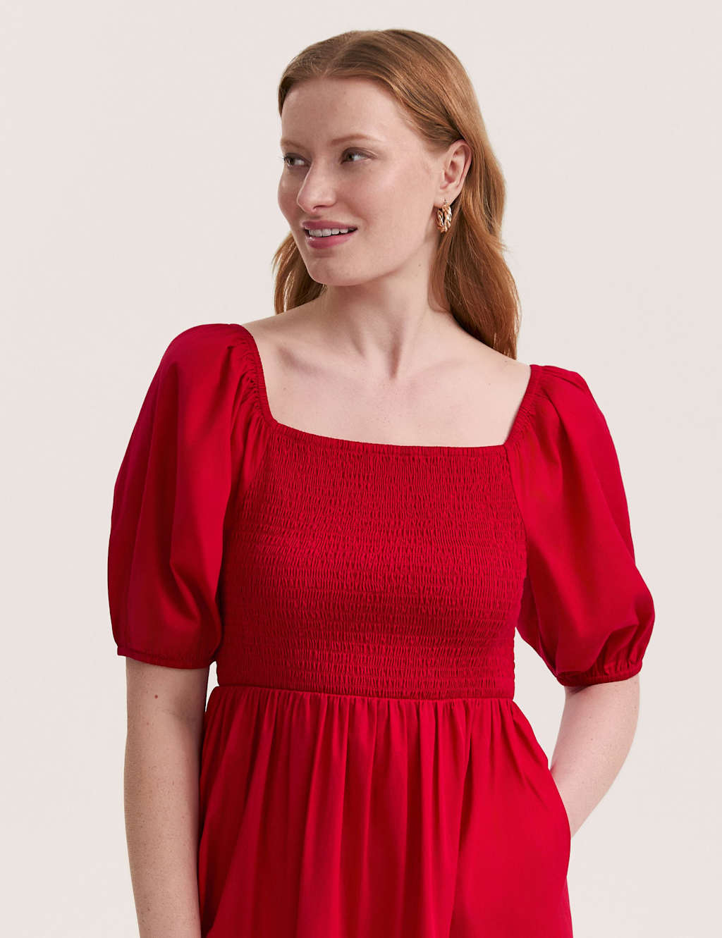 Pure Cotton Square Neck Midi Tiered Dress 4 of 4