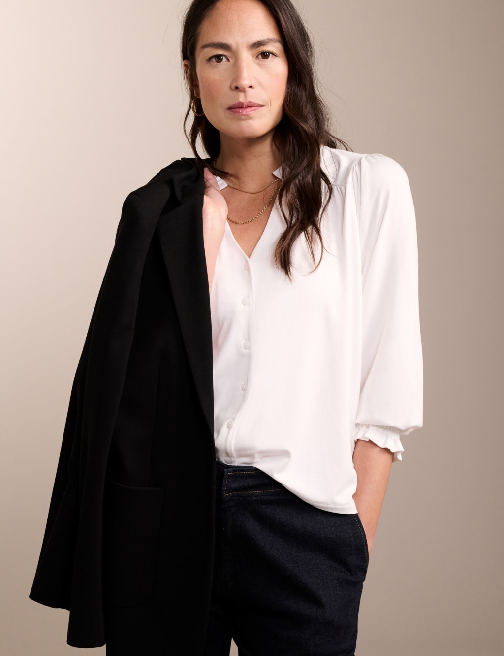 Notch Neck Frill Detail Relaxed Blouse | BAUKJEN | M&S