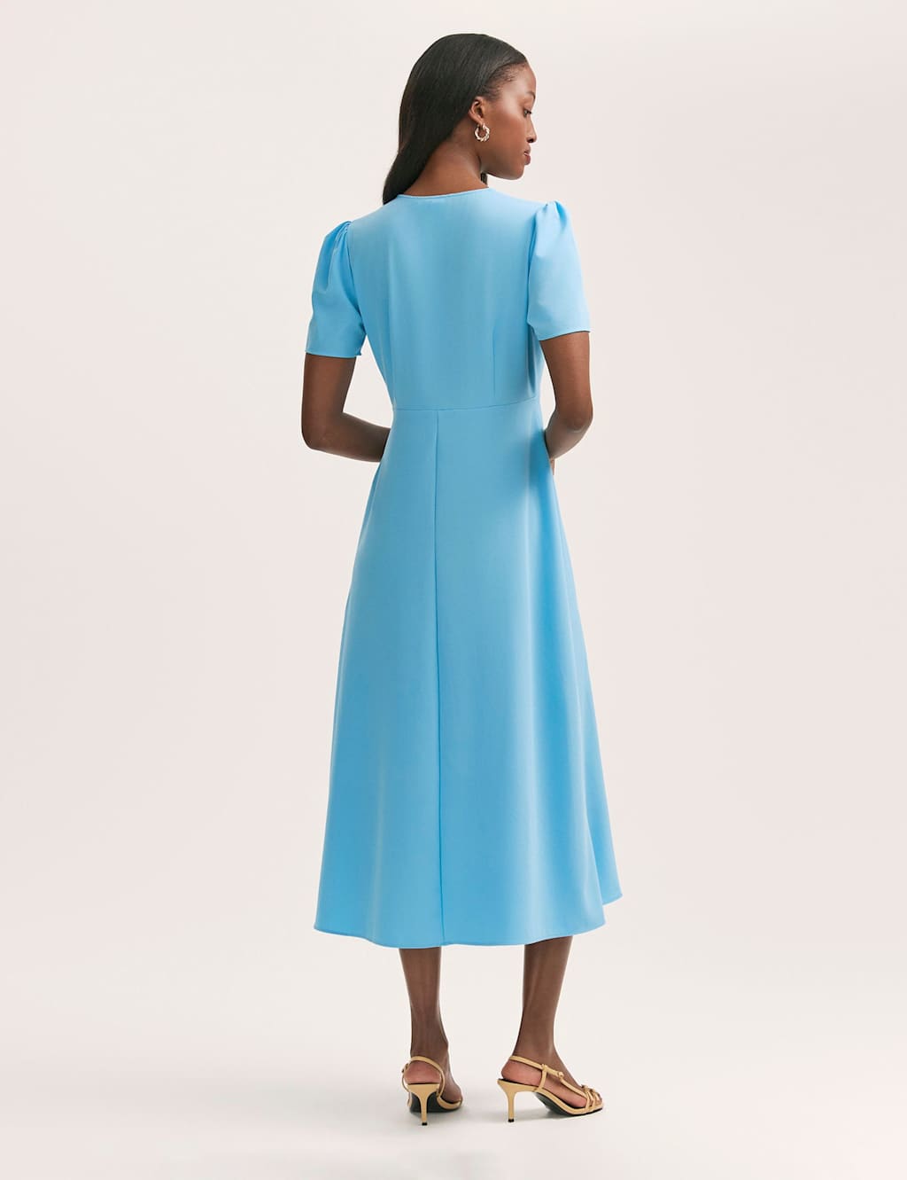 V-Neck Button Front Midi Tea Dress 2 of 4