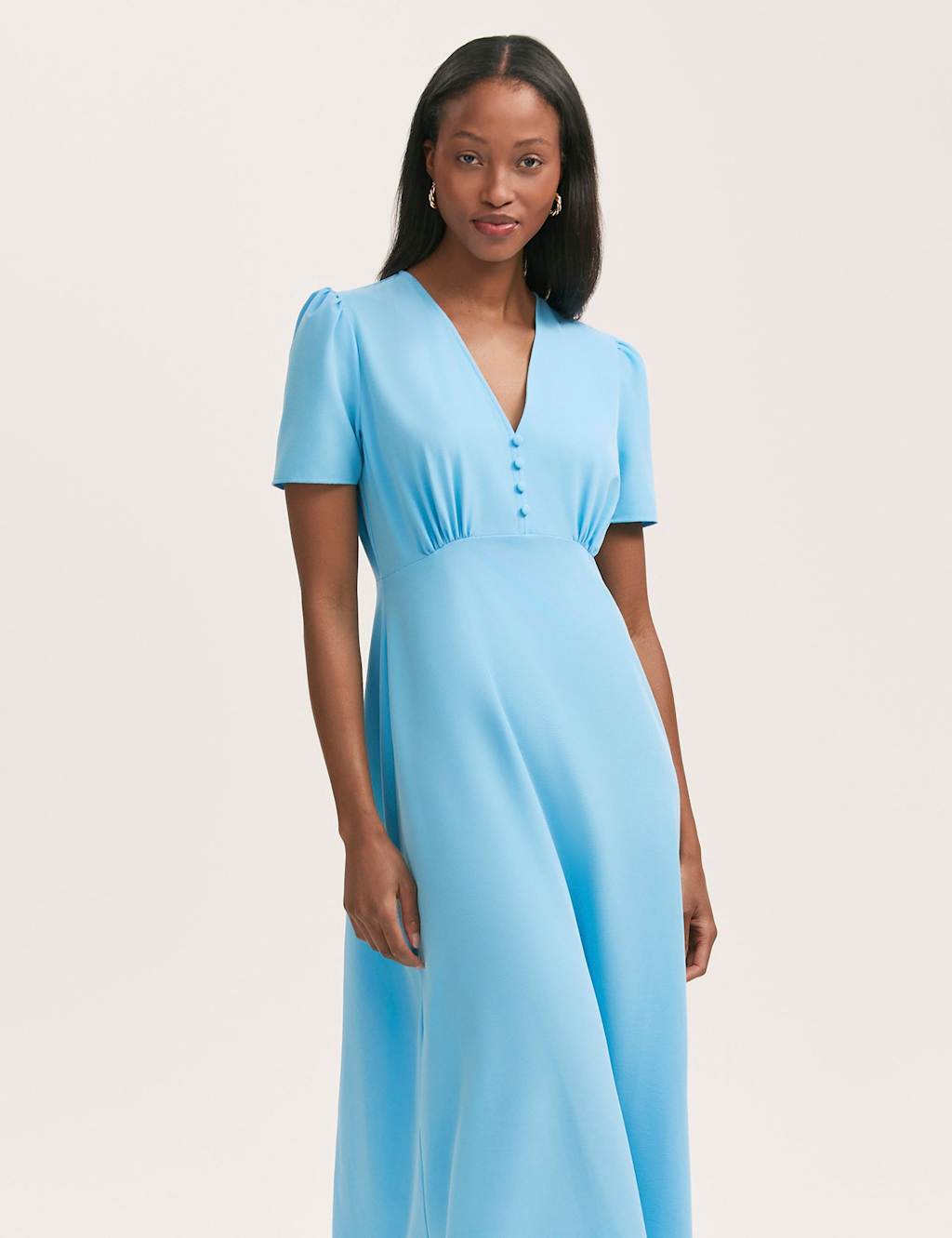 V-Neck Button Front Midi Tea Dress 3 of 4