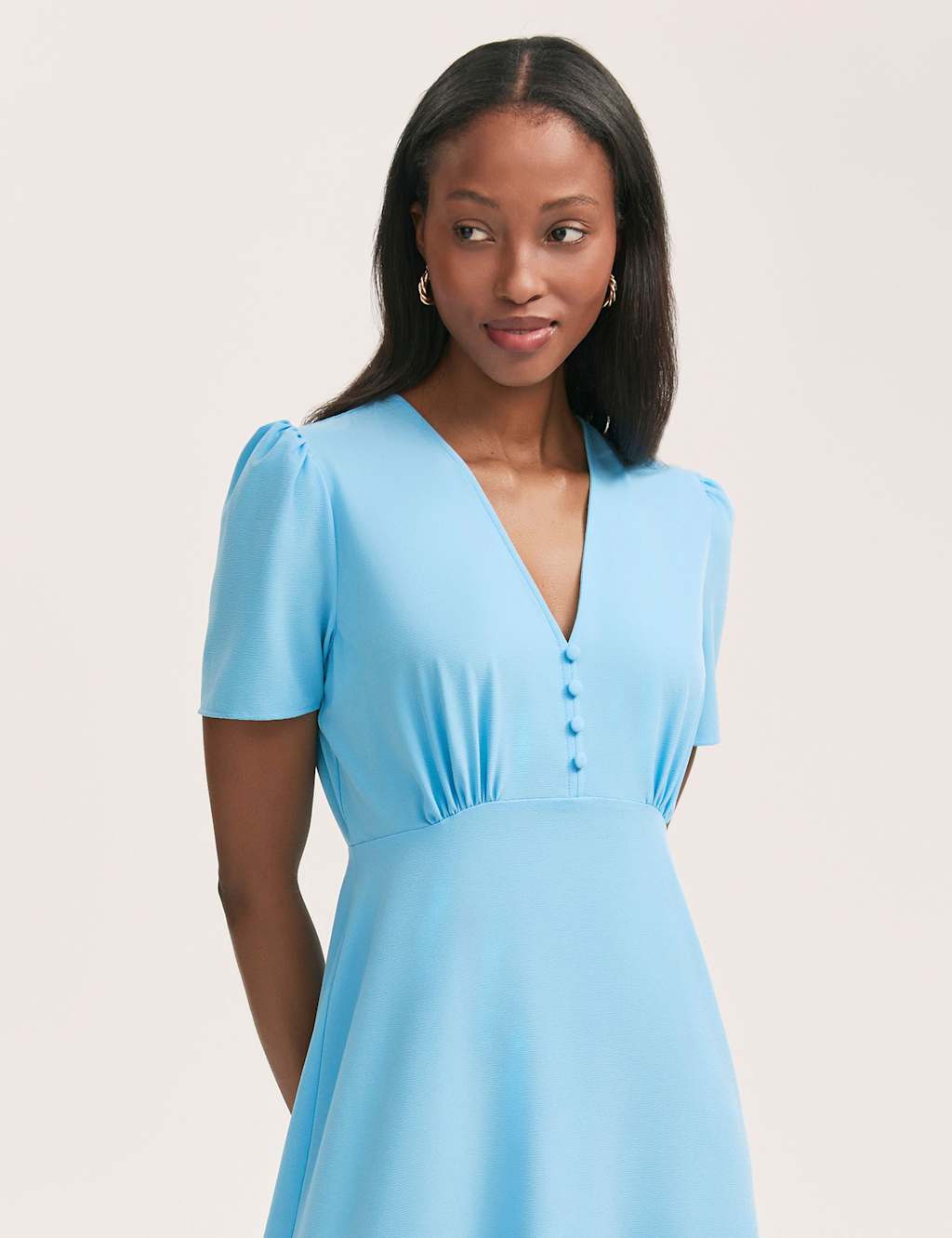 V-Neck Button Front Midi Tea Dress 4 of 4