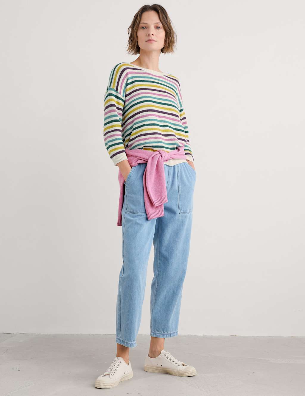Cotton Rich Striped Jumper with Linen 3 of 4