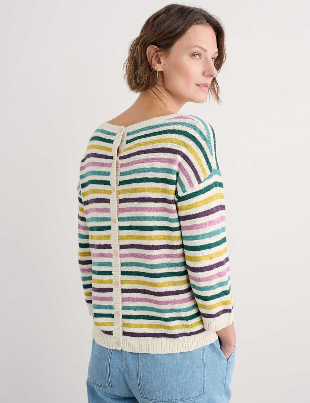 Cotton Rich Striped Jumper with Linen 4 of 4