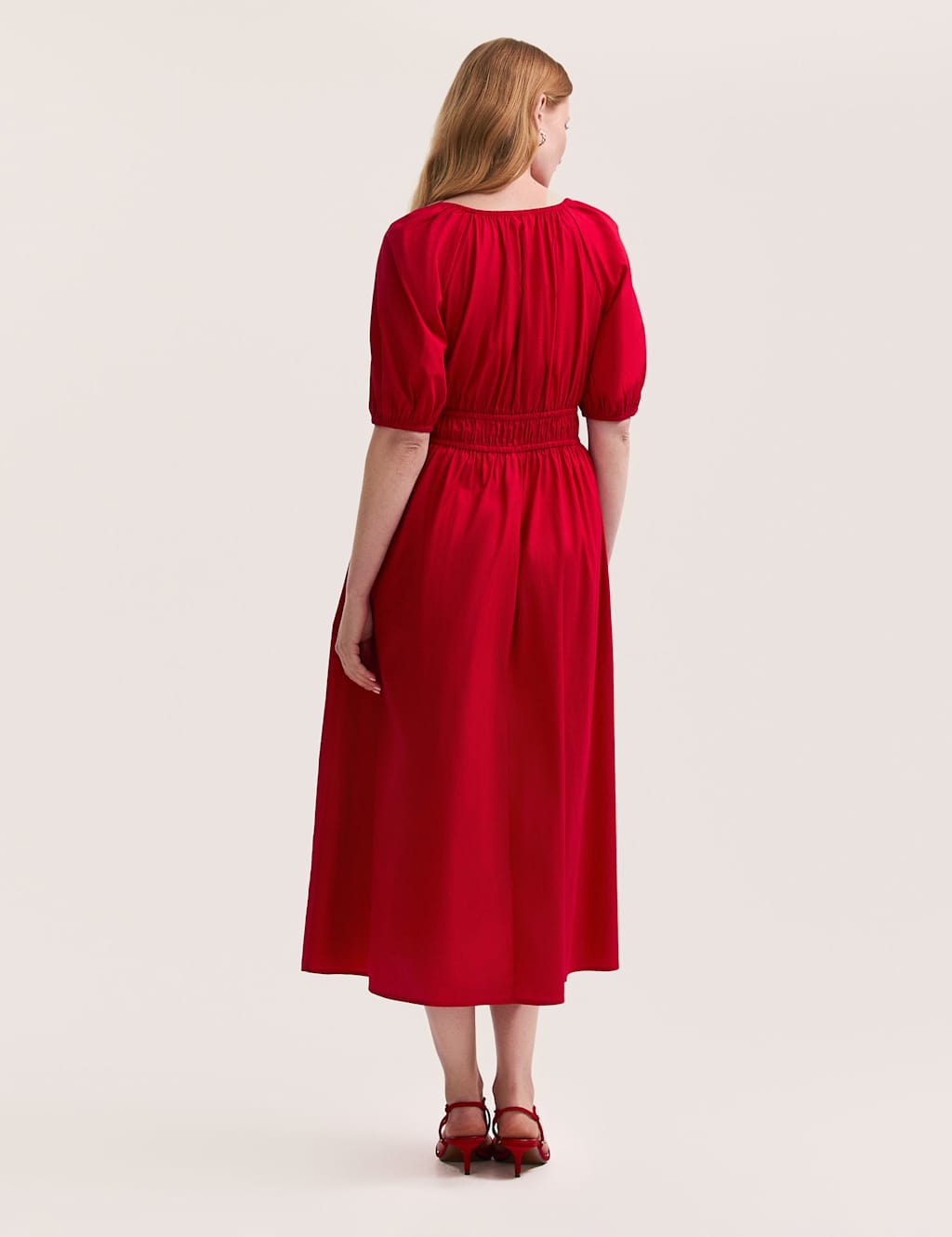 Pure Cotton V-Neck Midi Waisted Dress 2 of 5