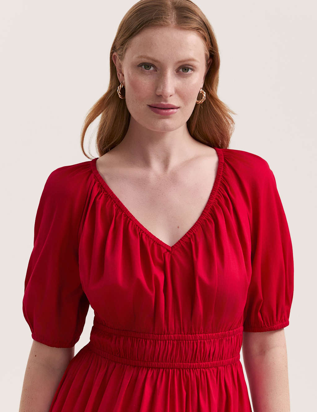 Pure Cotton V-Neck Midi Waisted Dress 5 of 5