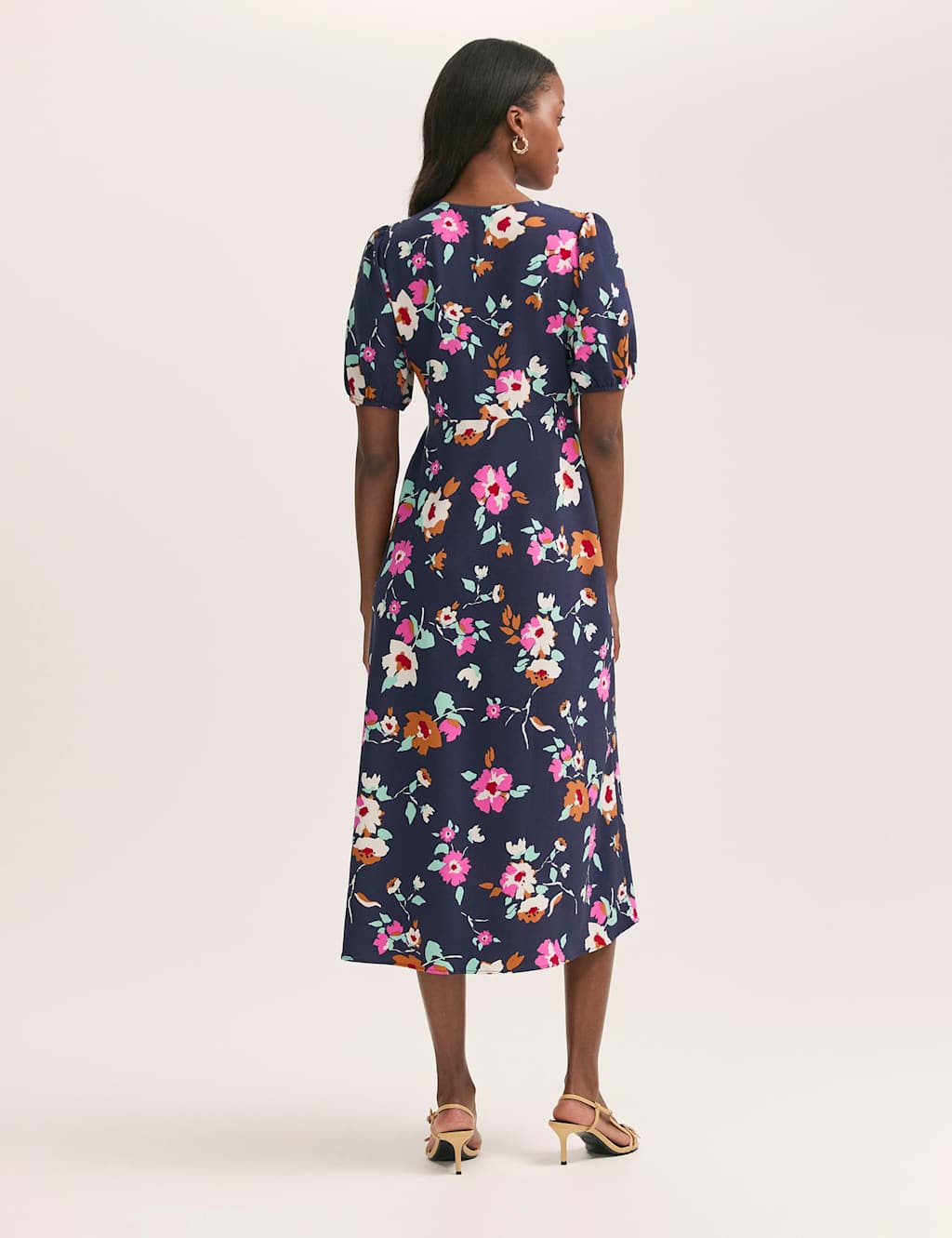 Crepe V-Neck Button Through Midi Tea Dress 2 of 4