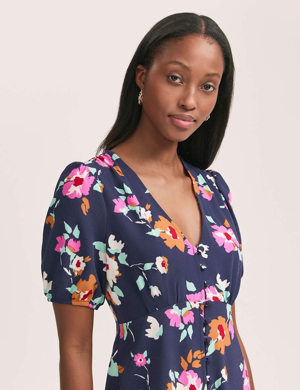 Crepe V-Neck Button Through Midi Tea Dress 4 of 4