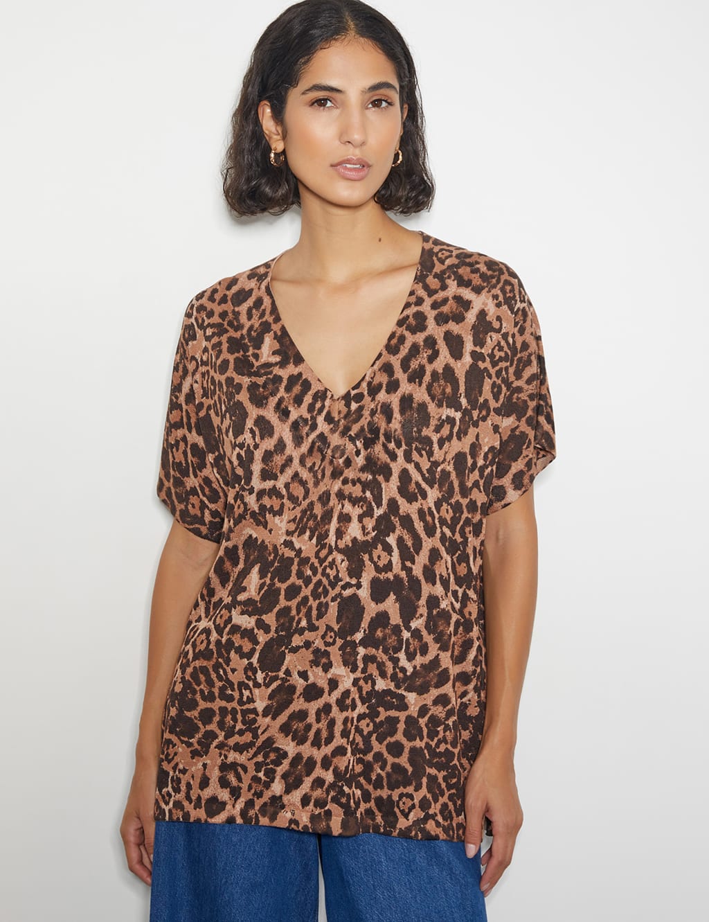 Animal Print V Neck T shirt Monsoon M S