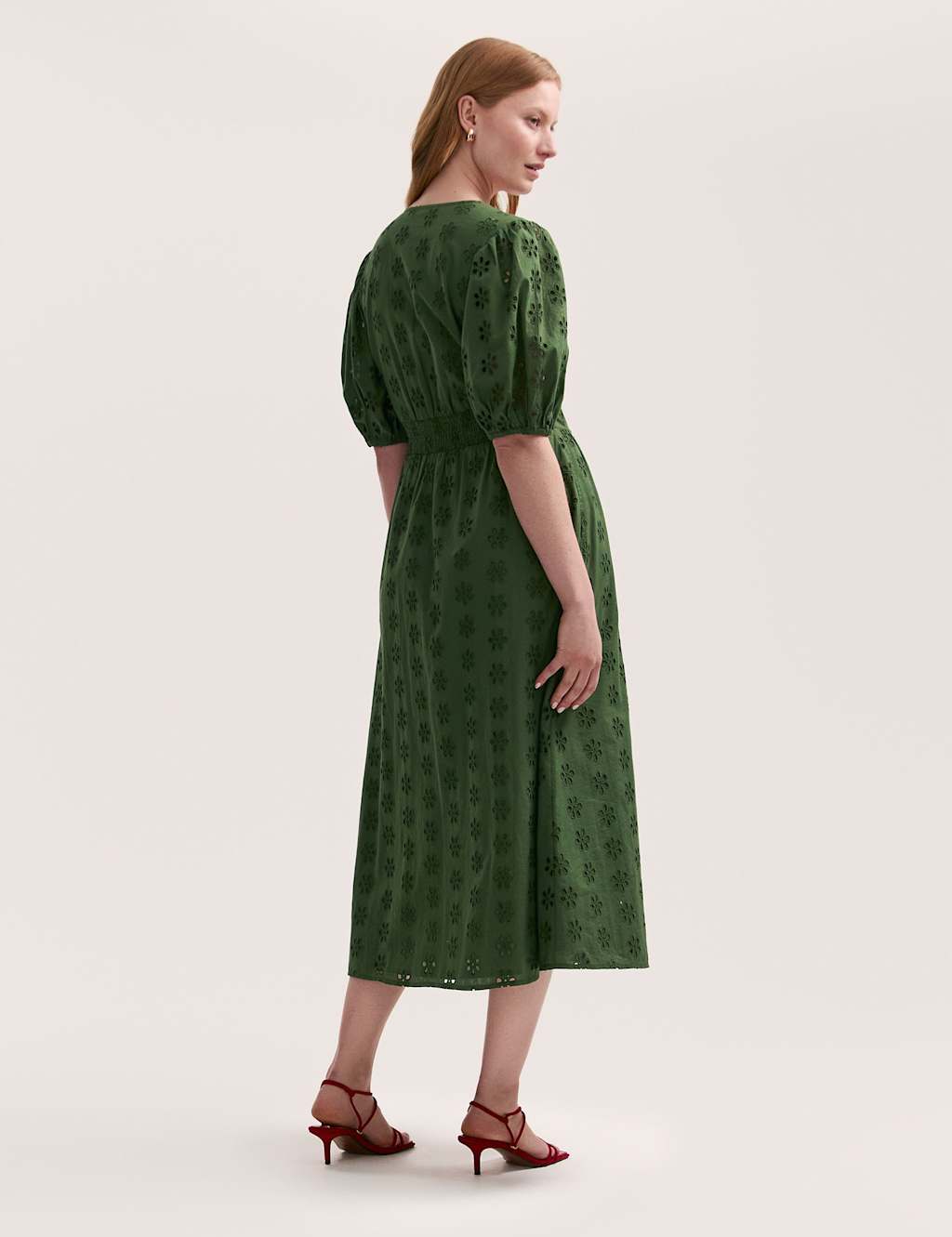 Pure Cotton Broderie V-Neck Midi Dress 2 of 4