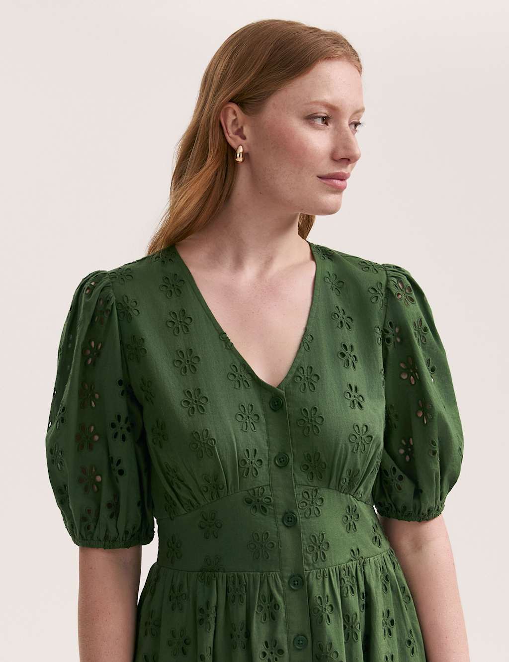 Pure Cotton Broderie V-Neck Midi Dress 4 of 4