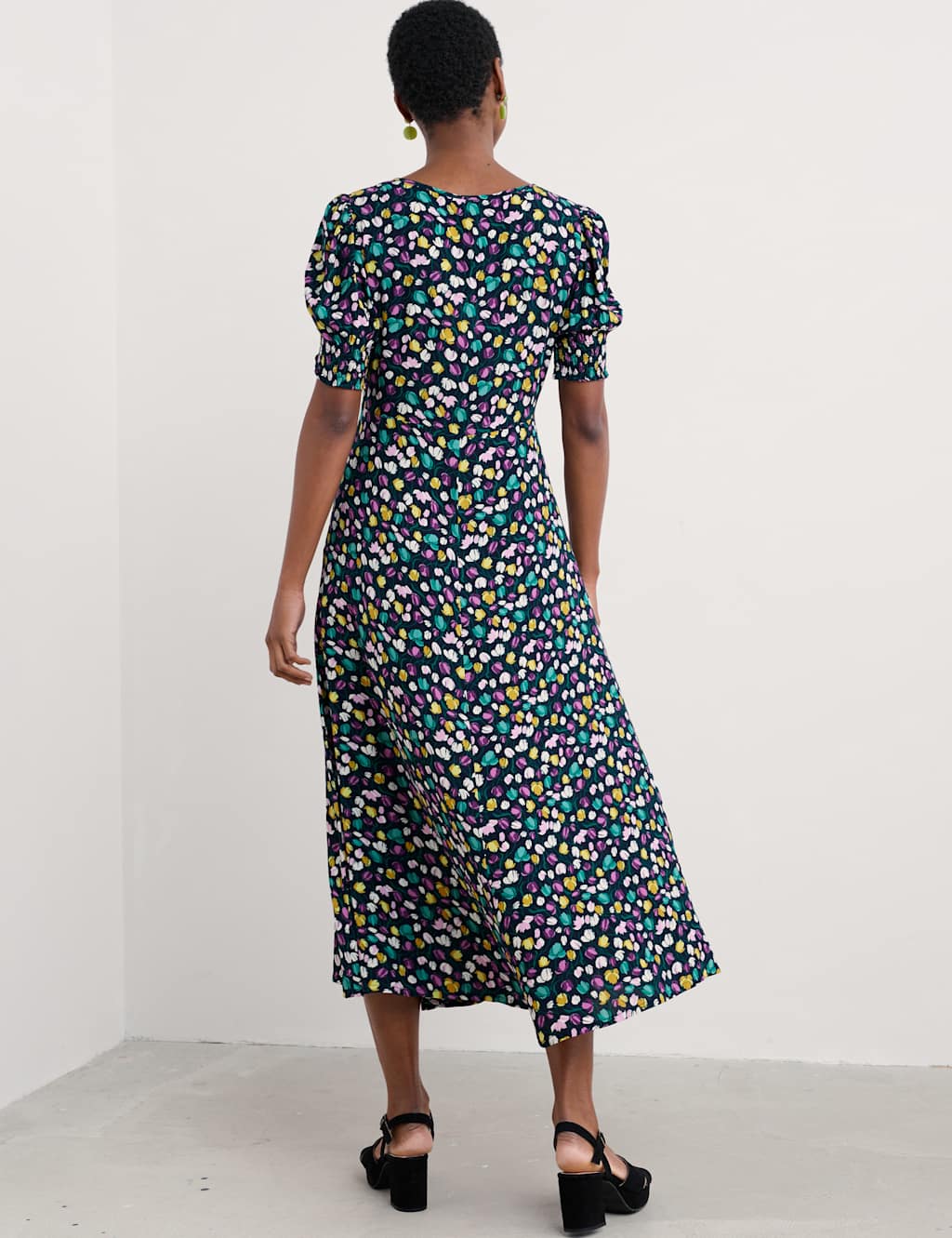 Floral Round Neck Keyhole Midi Waisted Dress 5 of 5