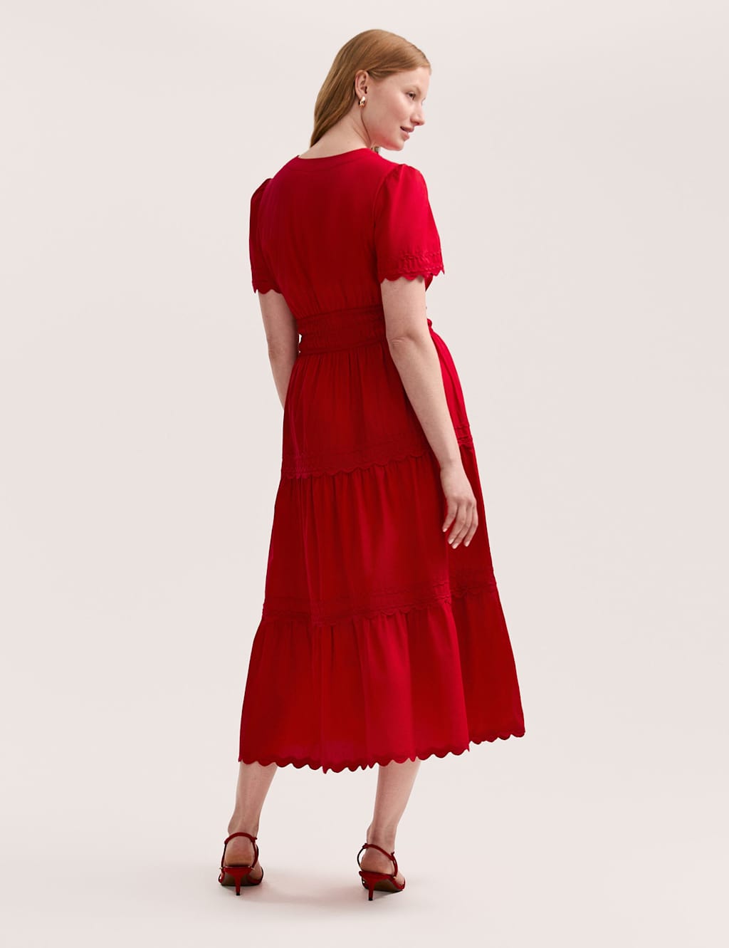 Pure Cotton V-Neck Midi Tiered Dress 2 of 4