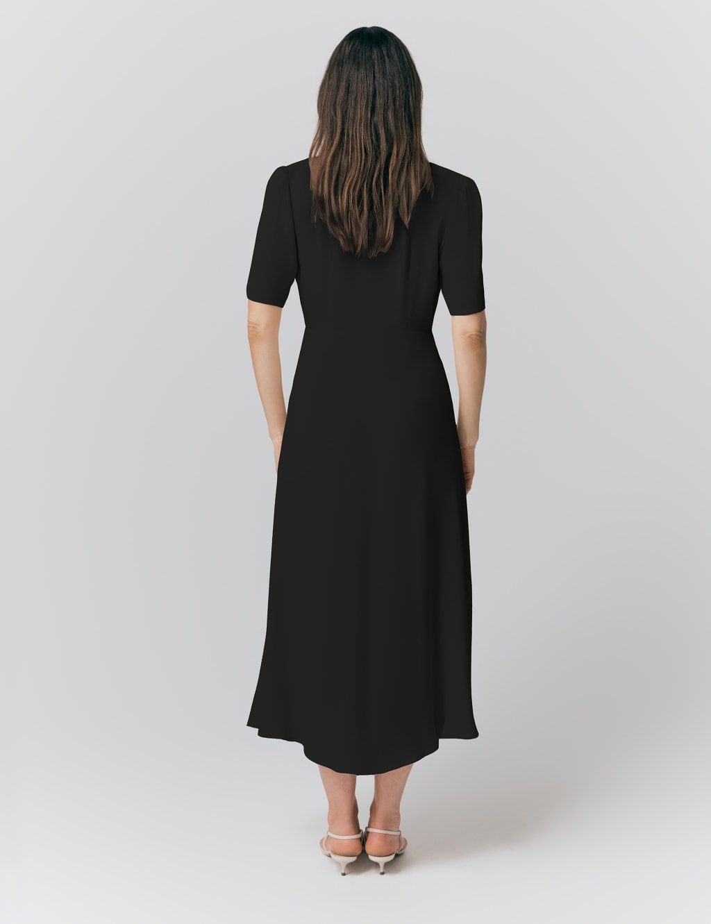Crepe Embroidered V-Neck Midi Tea Dress 2 of 4