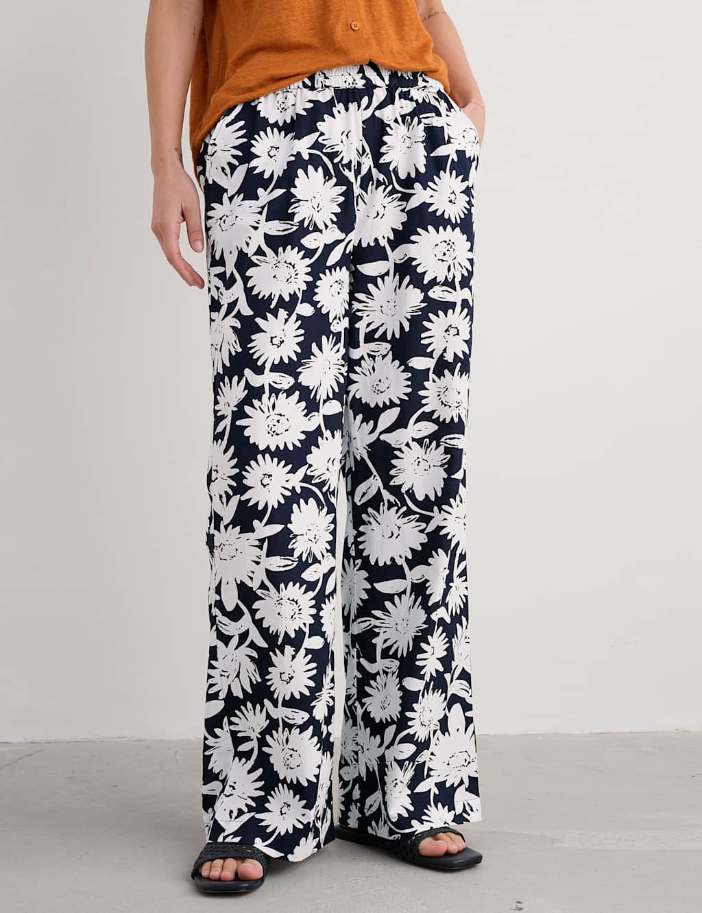 Pure Cotton Floral Elasticated Waist Trousers 4 of 4