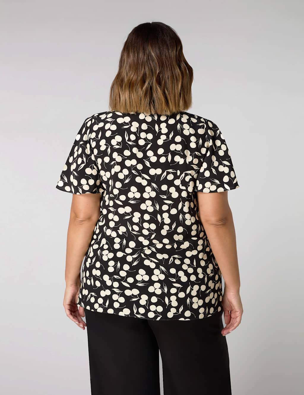 Cherry Print Ruched Flutter Sleeve Top 2 of 4