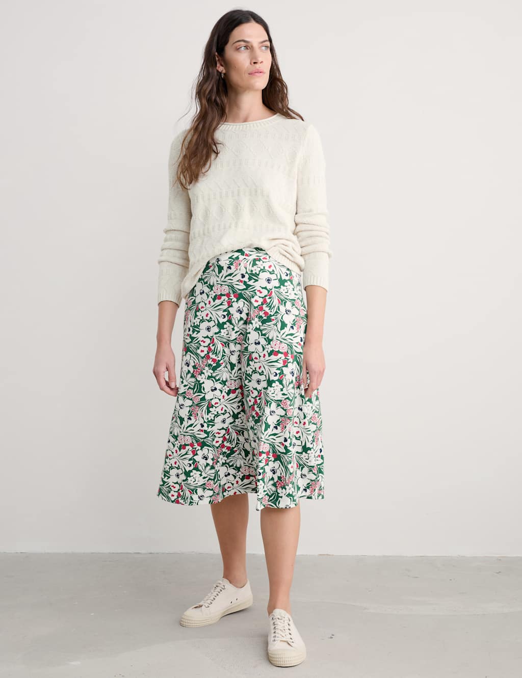 Cotton Rich Floral Midi A-Line Skirt 3 of 4