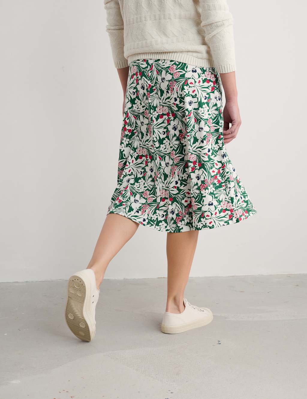 Cotton Rich Floral Midi A-Line Skirt 4 of 4