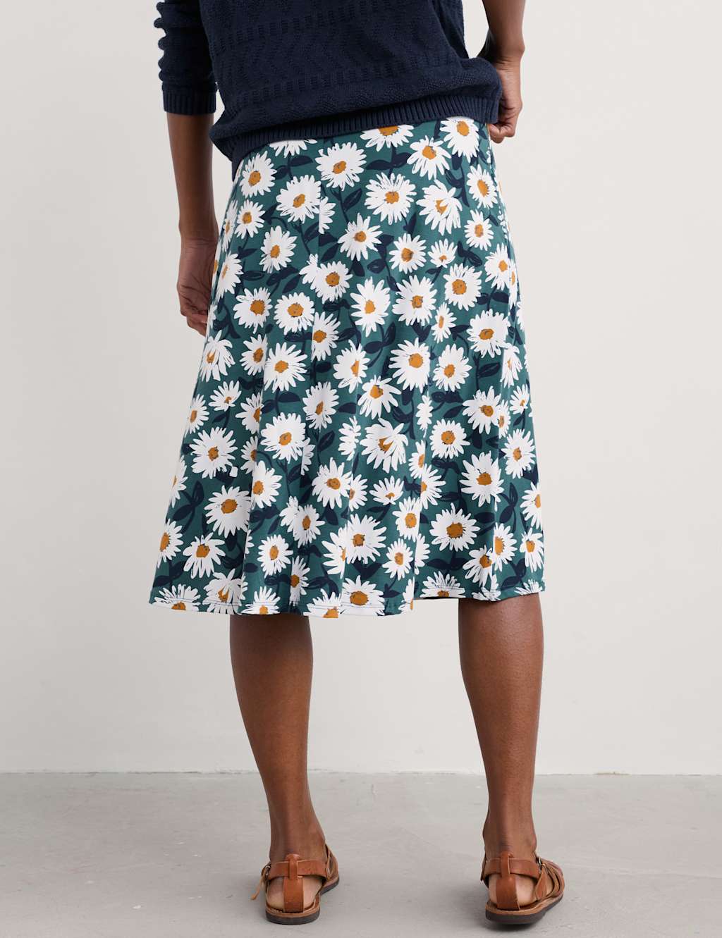 Cotton Rich Jersey Floral Midi A-Line Skirt 3 of 4