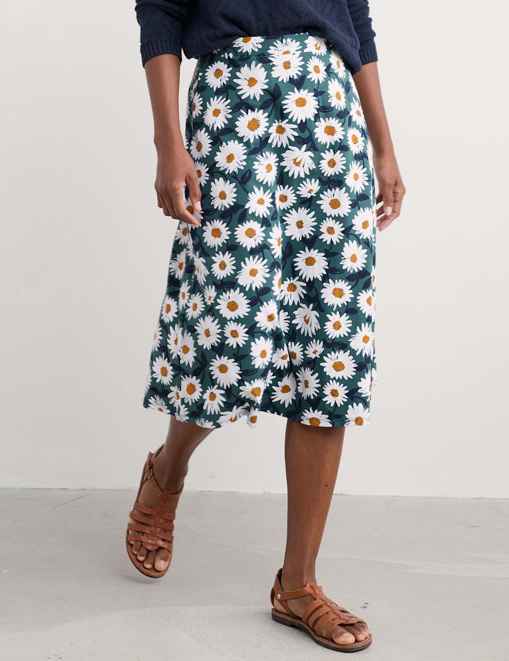 Cotton Rich Jersey Floral Midi A-Line Skirt 4 of 4