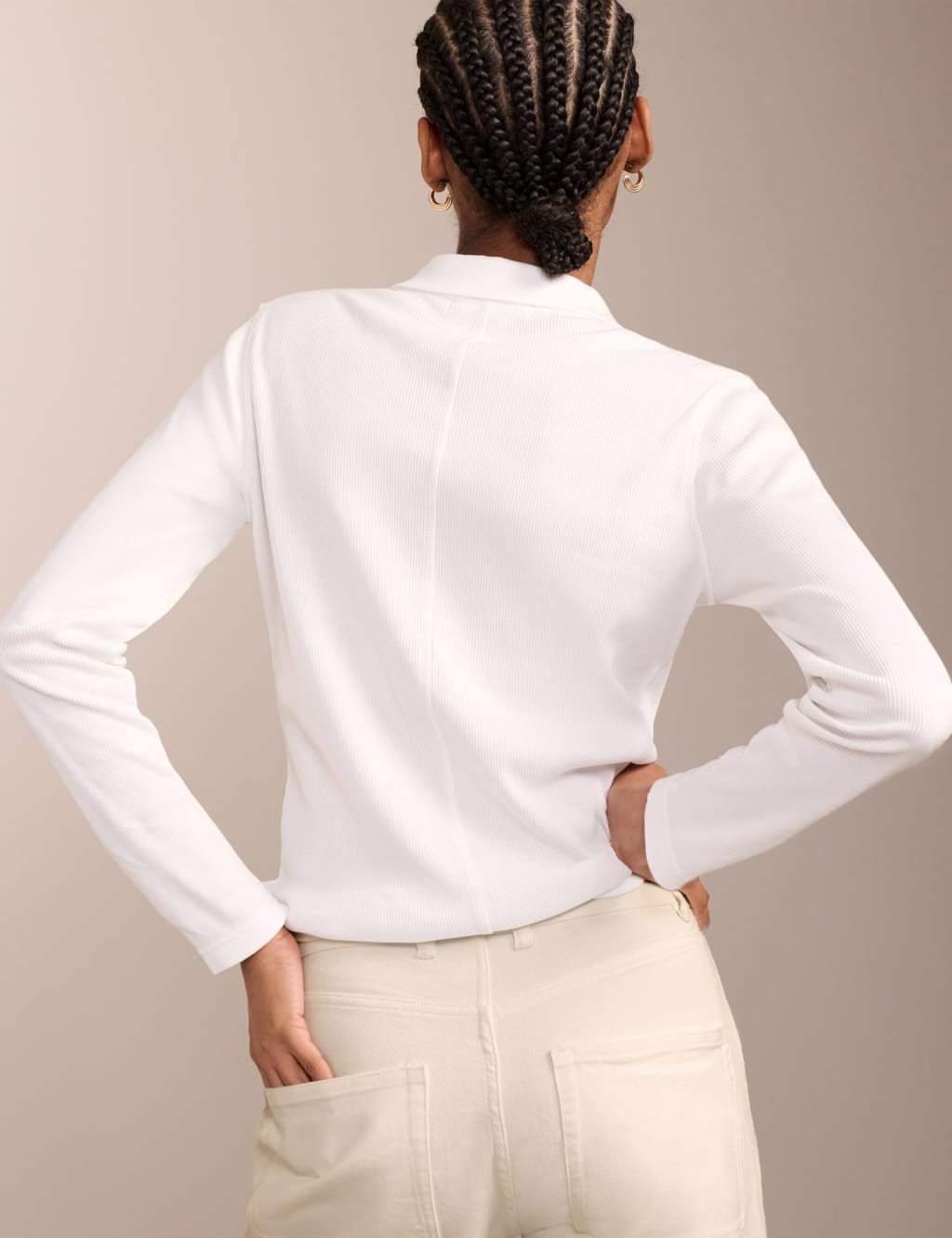 Pure Cotton Ribbed Half Zip Top