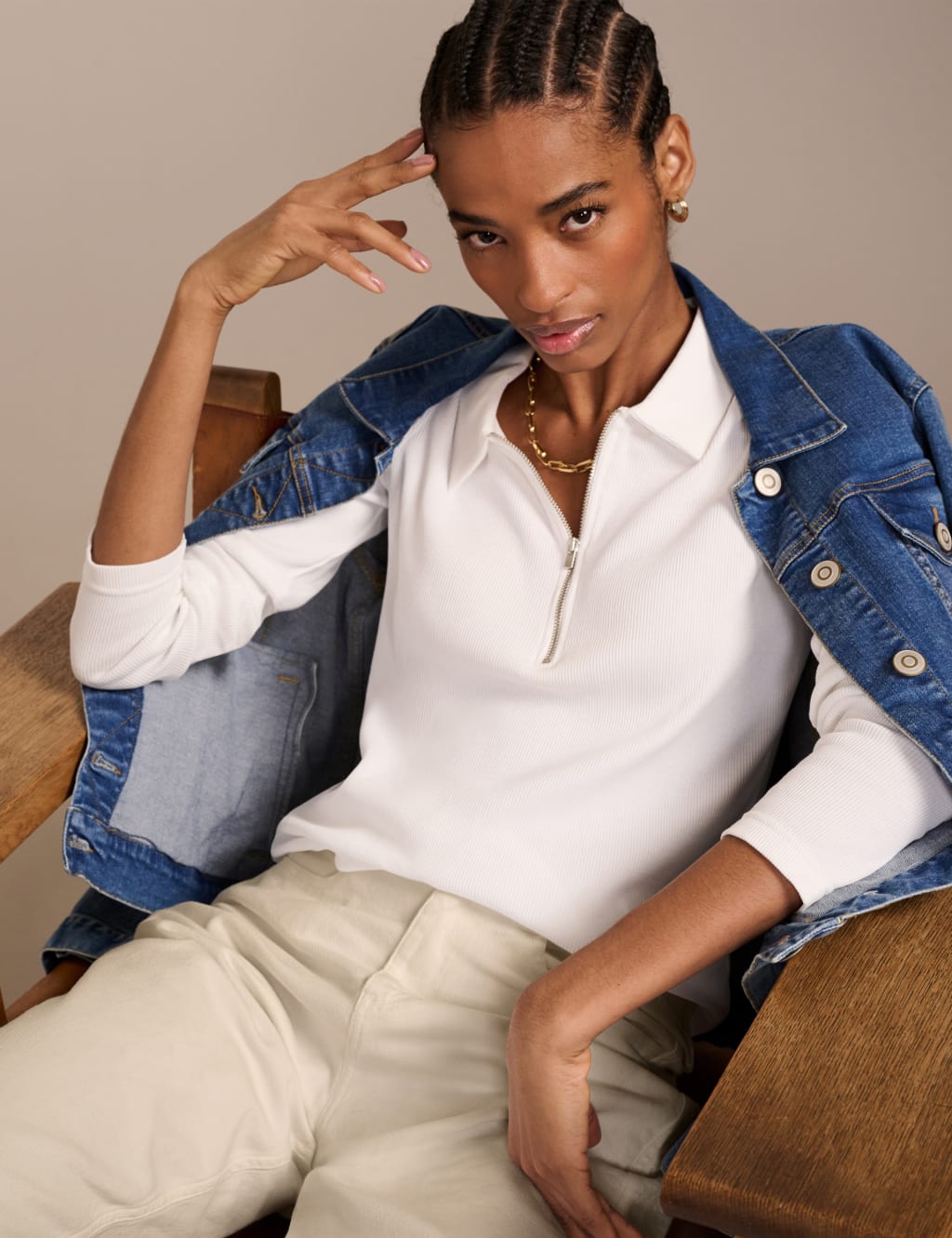 Pure Cotton Ribbed Half Zip Top | BAUKJEN | M&S
