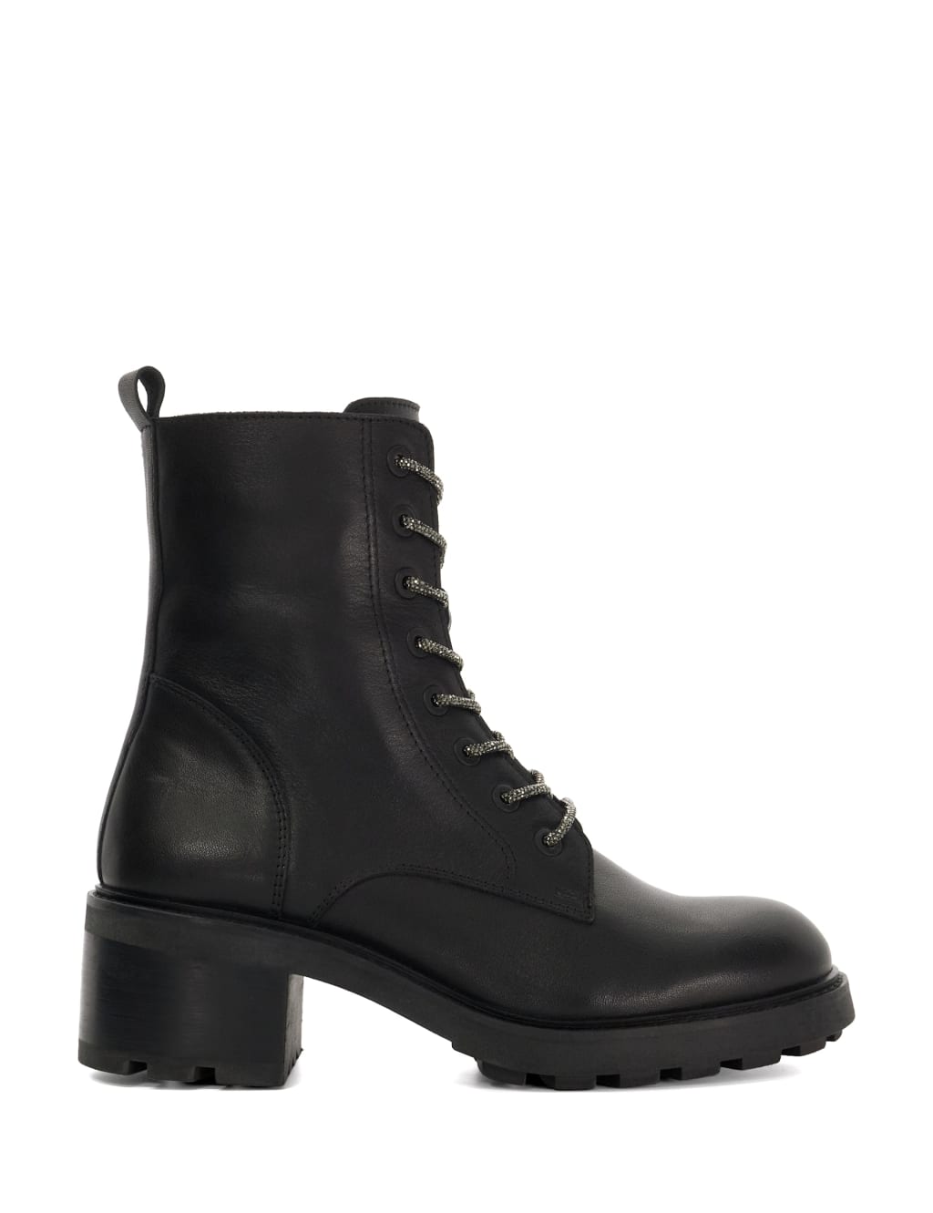Leather Block Heel Round Toe Ankle Boots