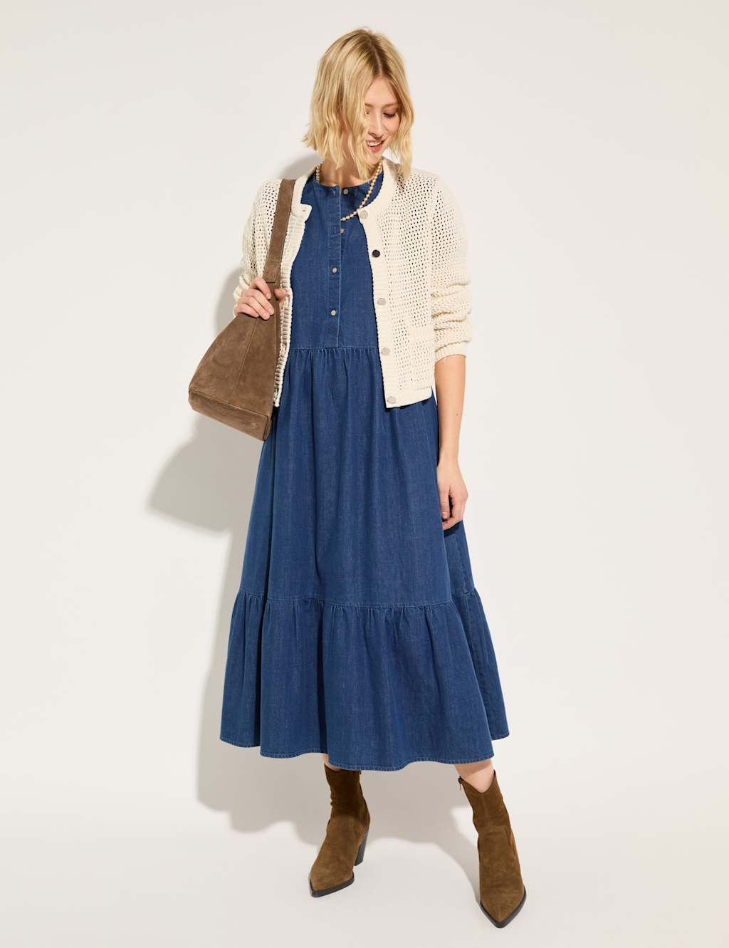 Denim Midi Smock Dress 3 of 6