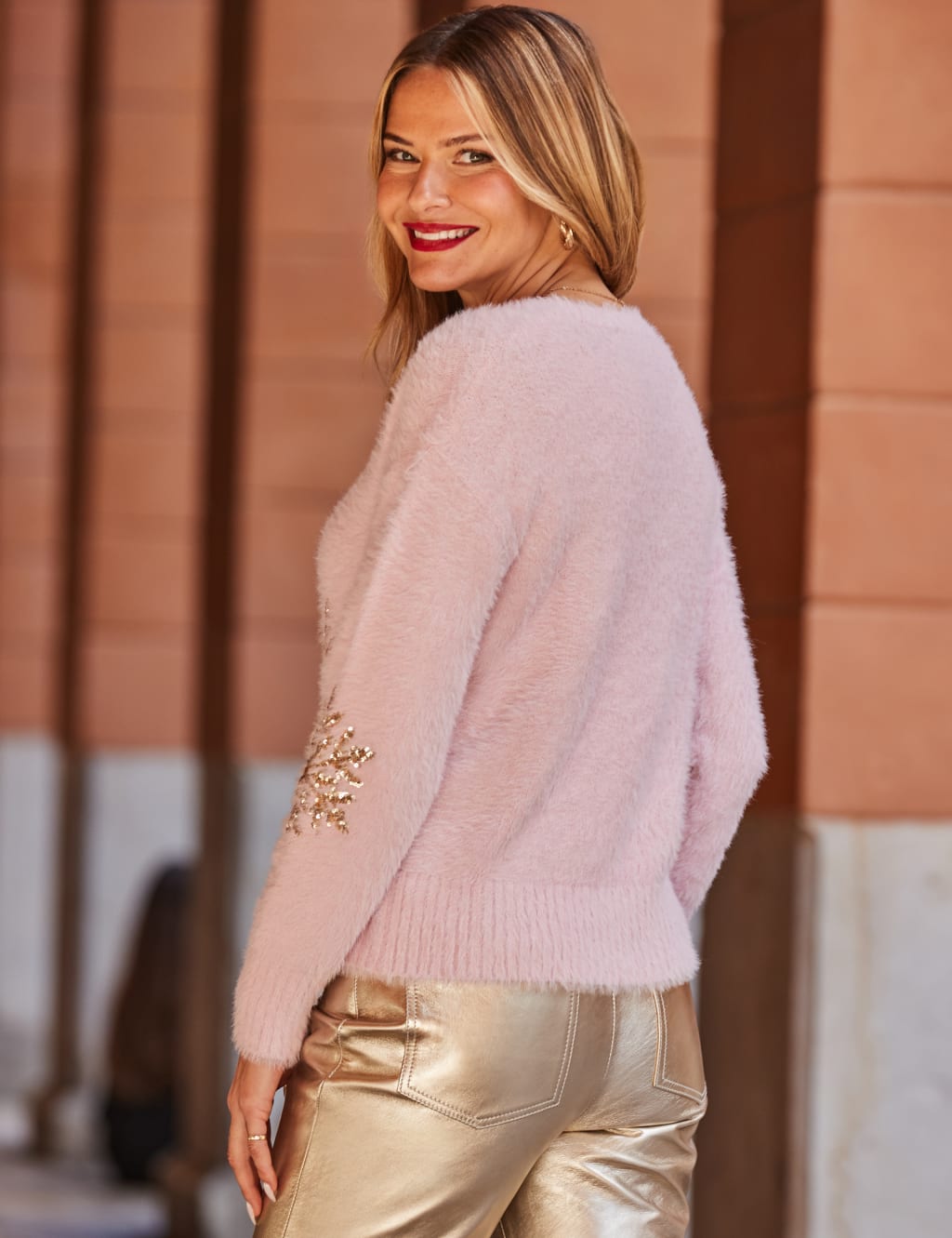 Sequin Snowflake V Neck Jumper