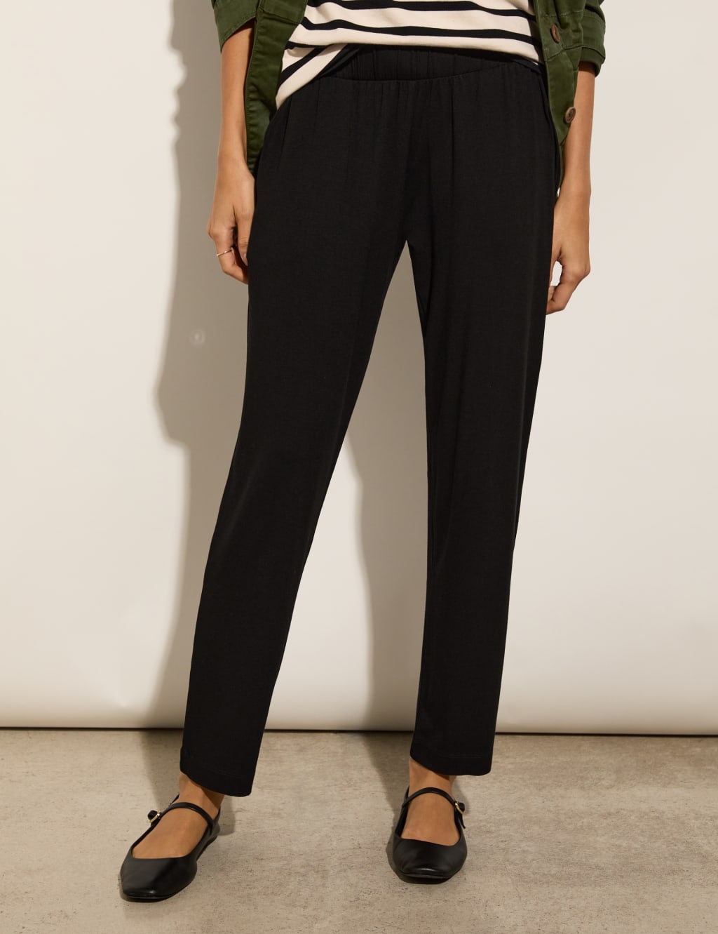 Jersey Elasticated Waist Tapered Trousers 2 of 8