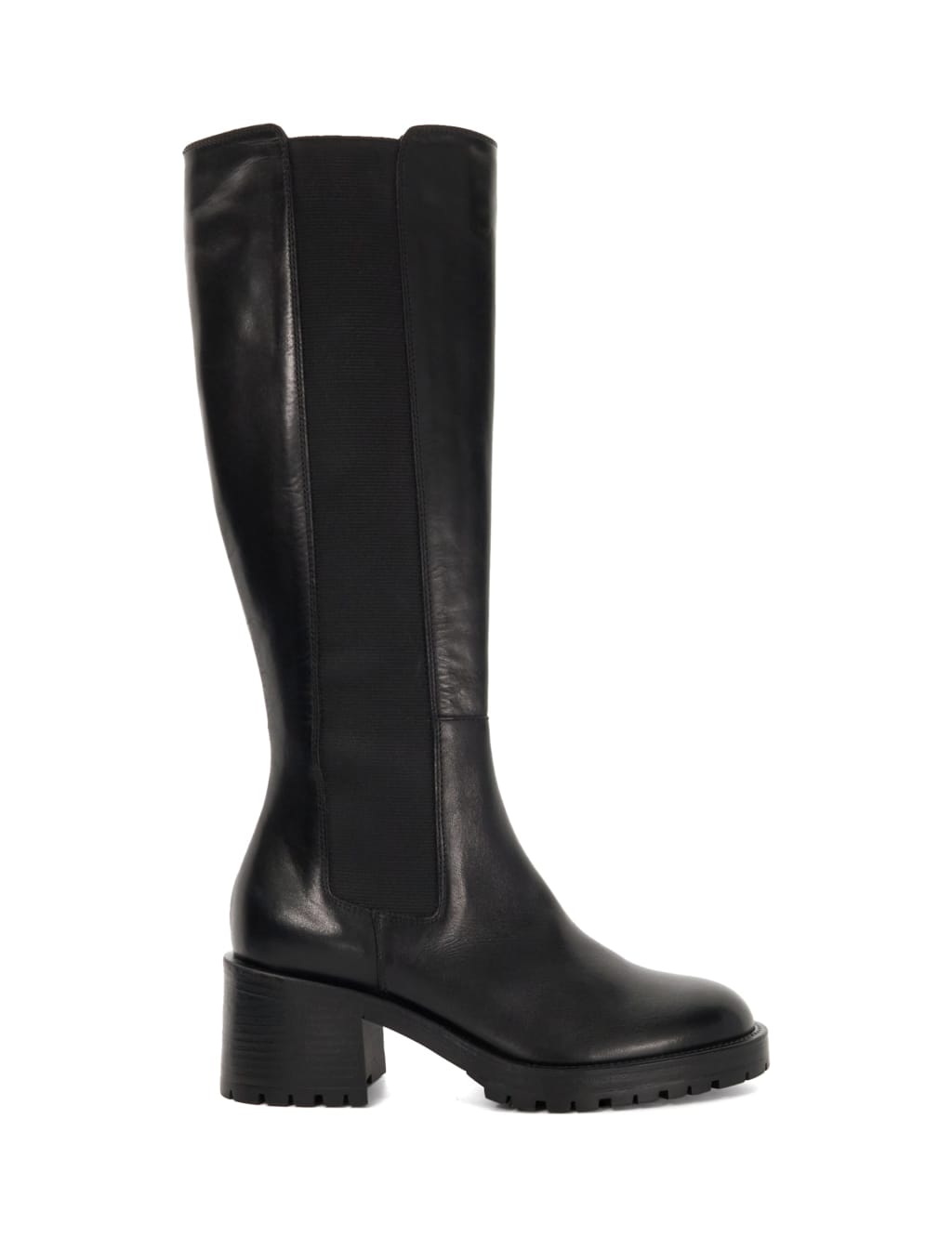 Leather Block Heel Round Toe Knee High Boots Dune London M S